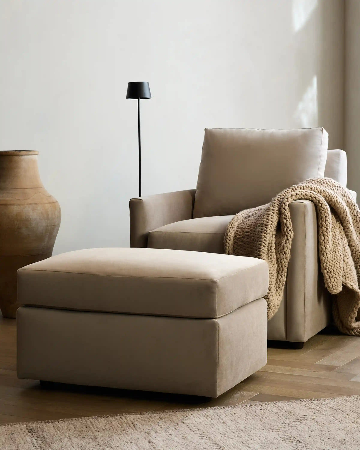 Brennan Ottoman in Performance Velvet