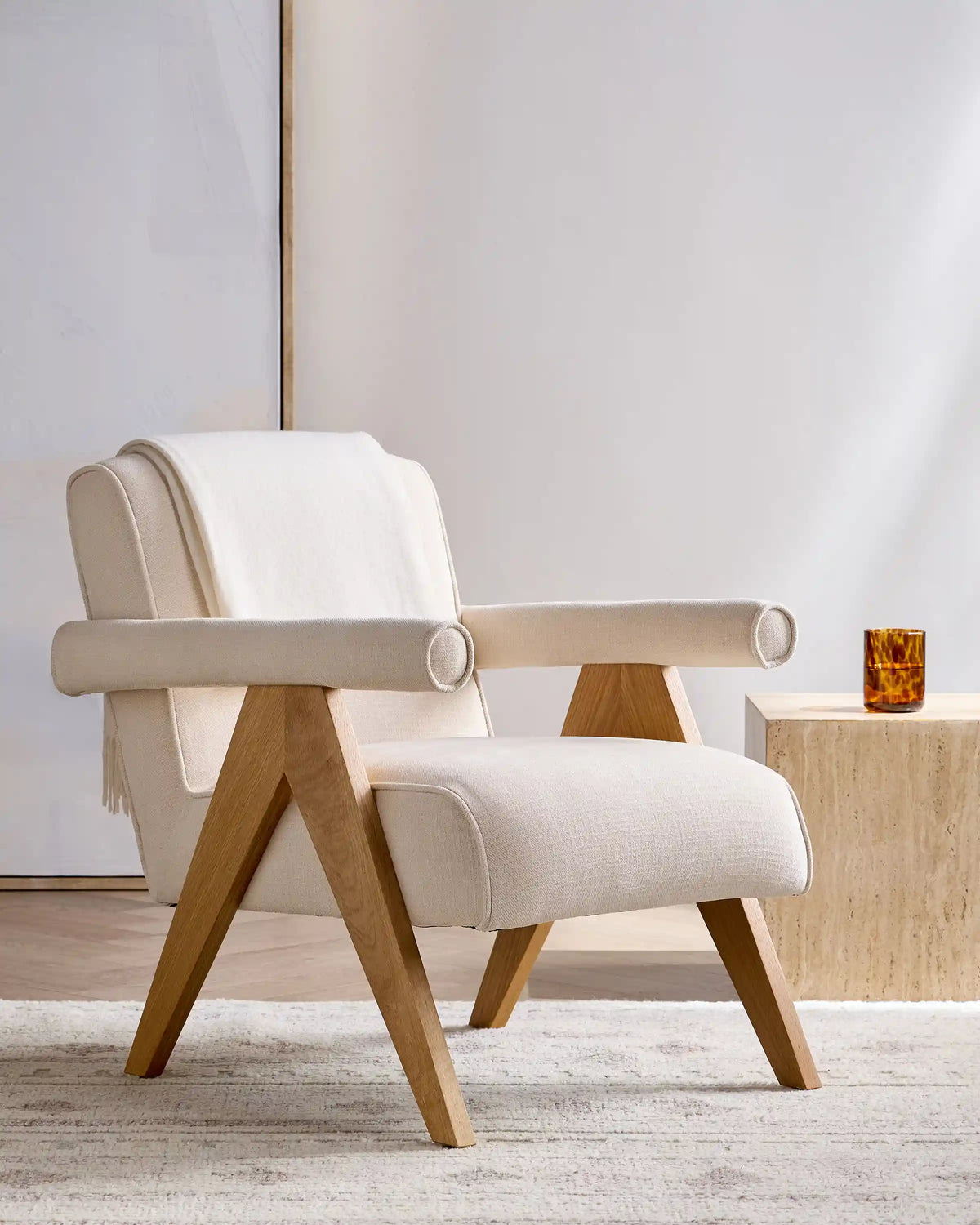 Solid Wood and Performance Chenille V-Leg Chair