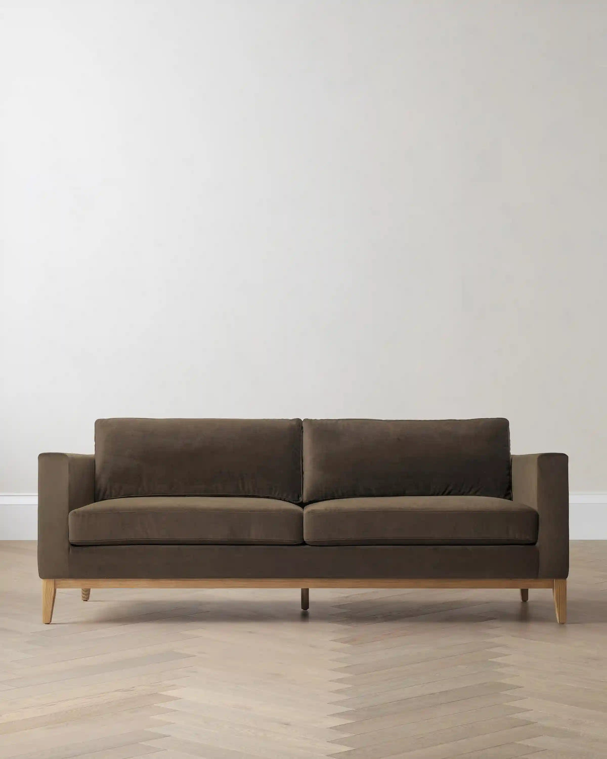 Performance Velvet Sofa with Solid Oak Base