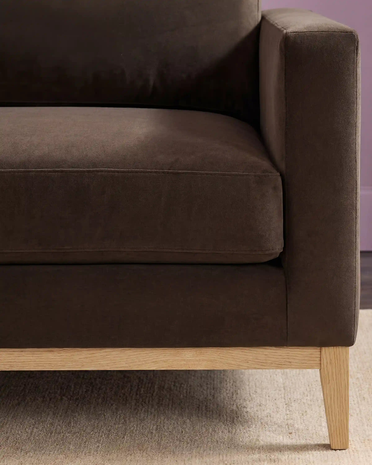 Performance Velvet Sofa with Solid Oak Base