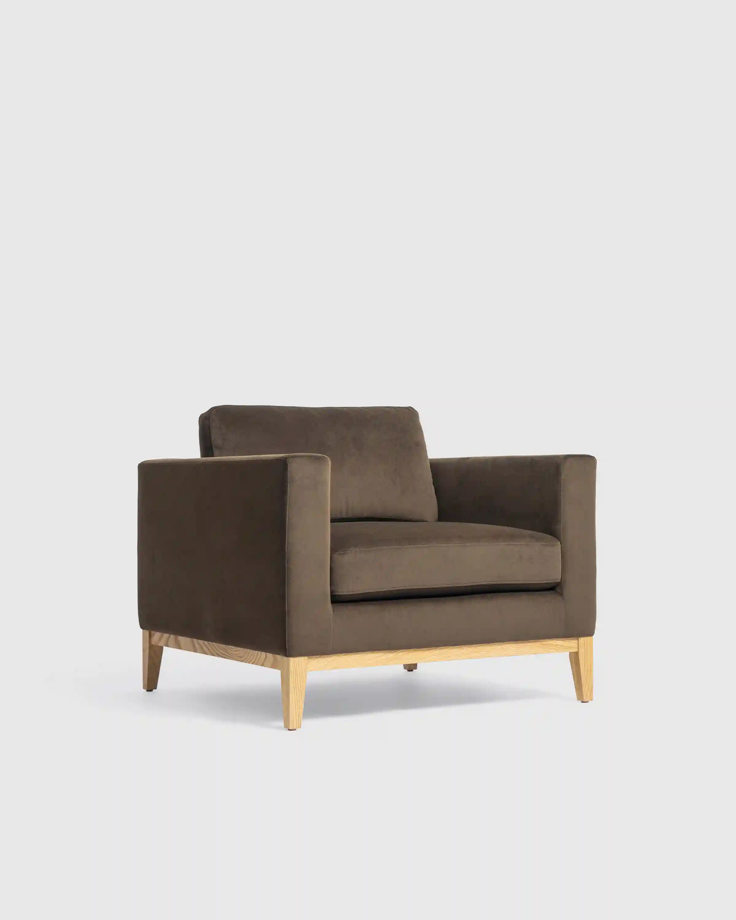 Performance Velvet Accent Chair with Solid Oak Base
