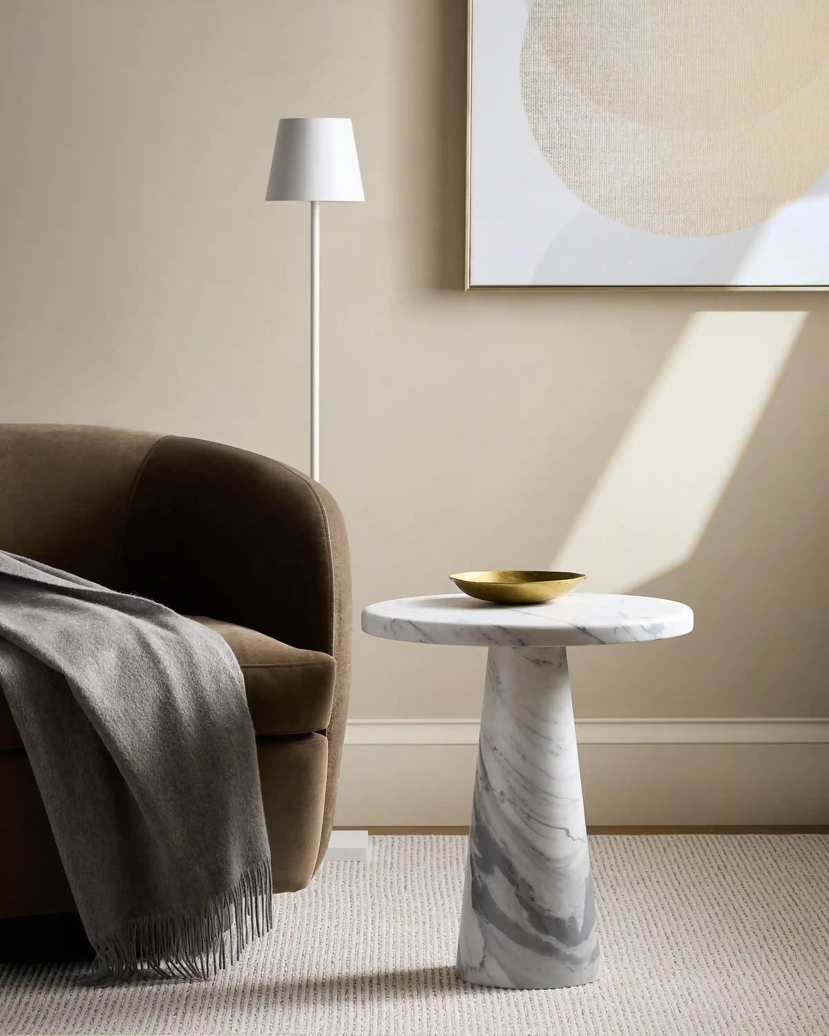 Italian Marble Pedestal End Table
