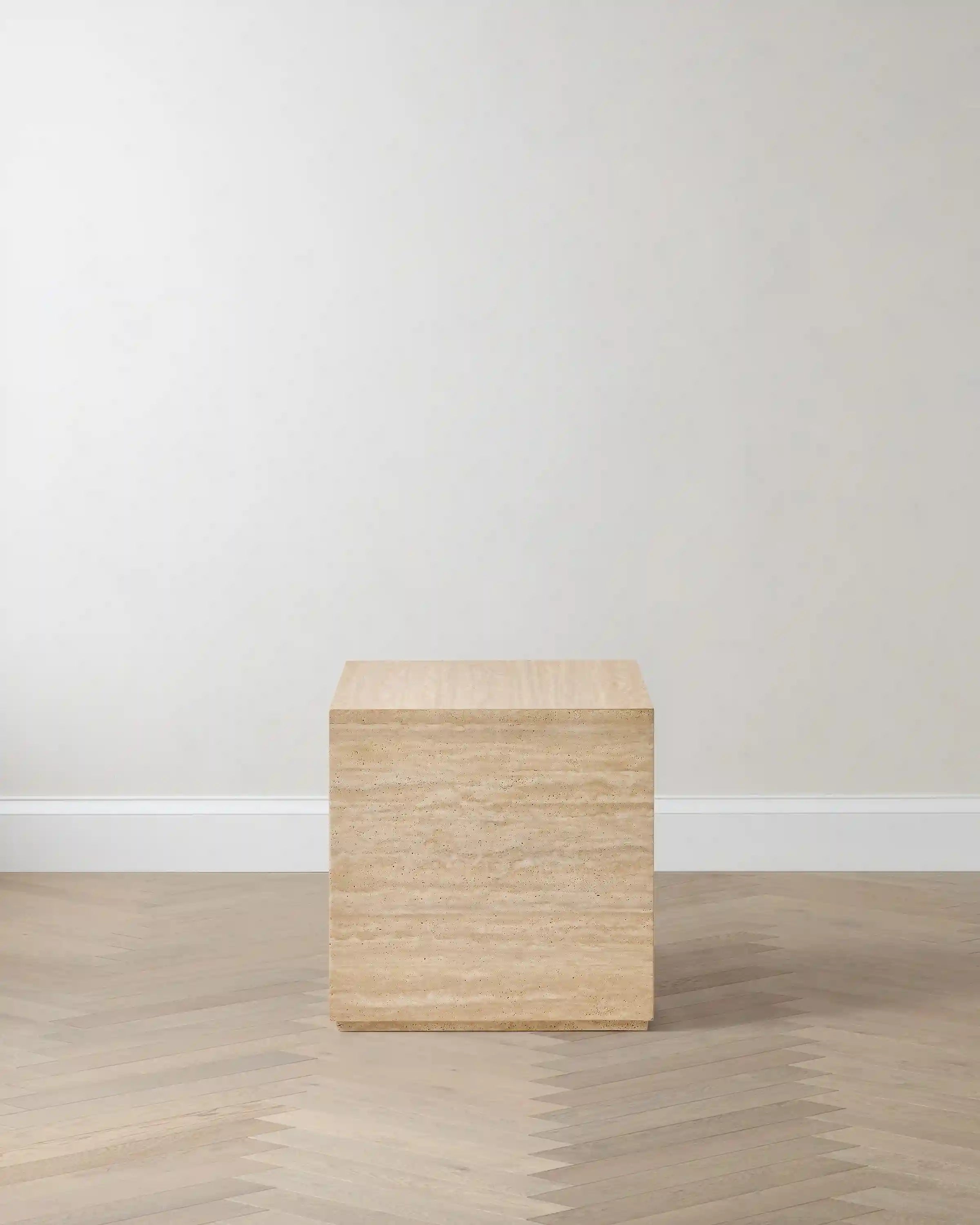 Travertine Plinth End Table