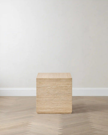 Travertine Plinth End Table