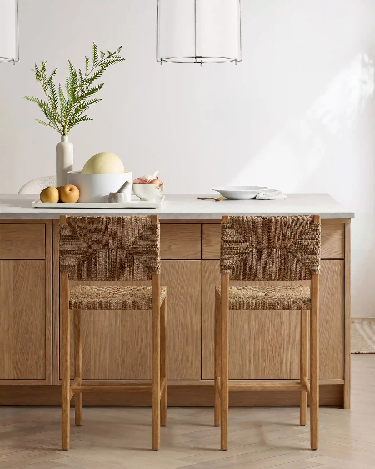 Woven Stool with Solid Oak Frame