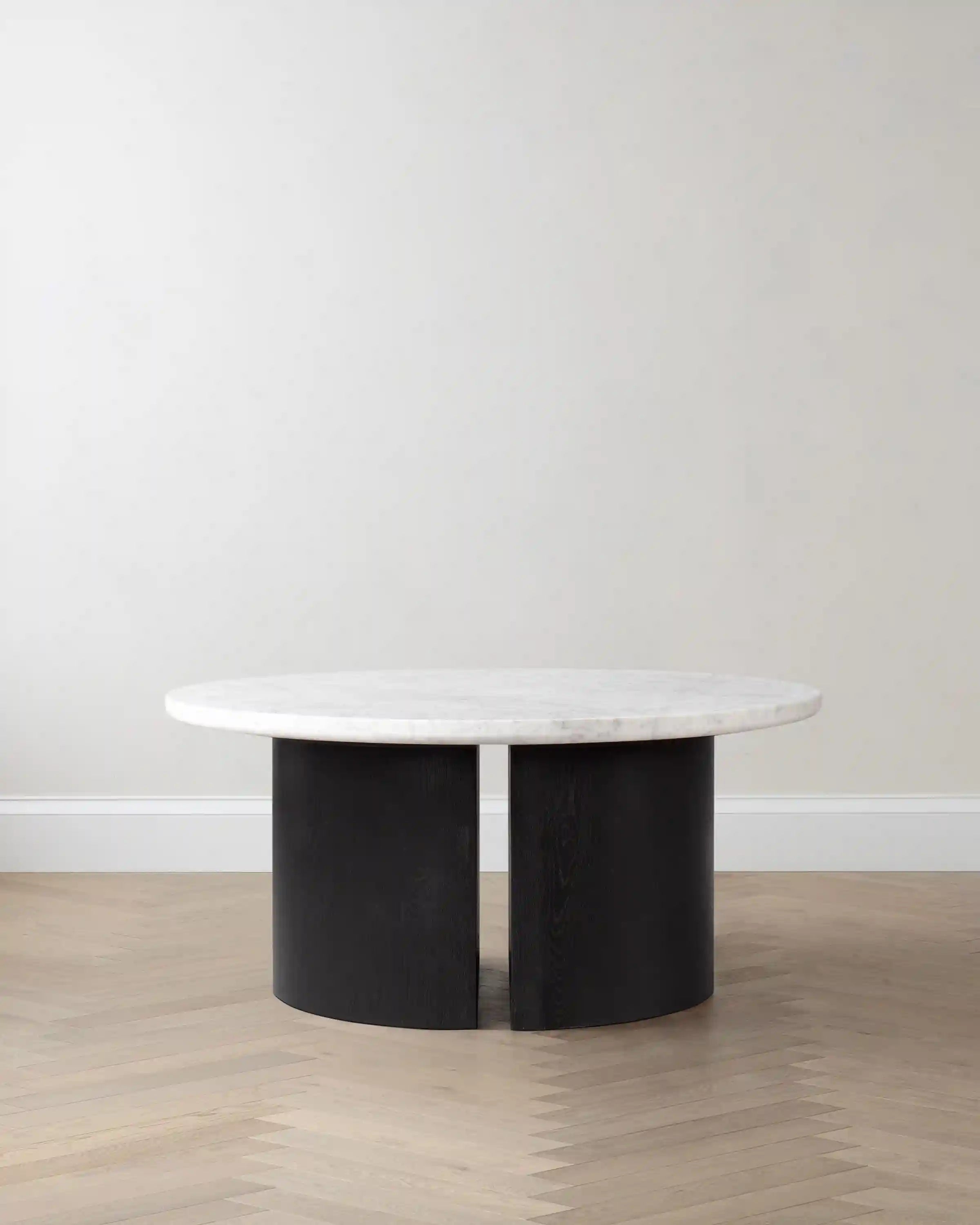 Marble and Oak Double Pedestal Coffee Table