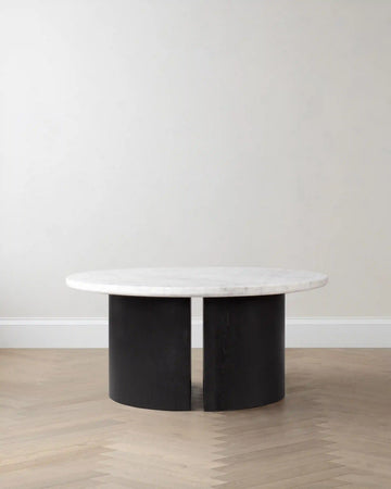 Marble and Oak Double Pedestal Coffee Table