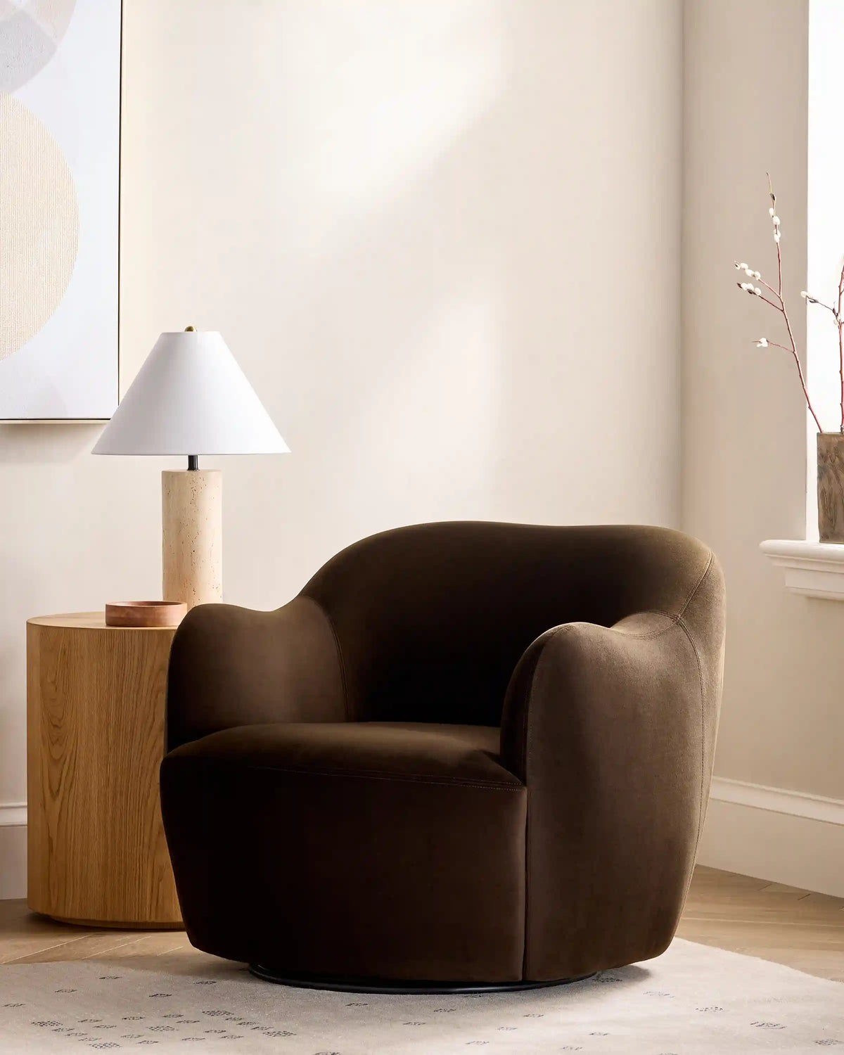 Performance Velvet Curved Arm Swivel Chair