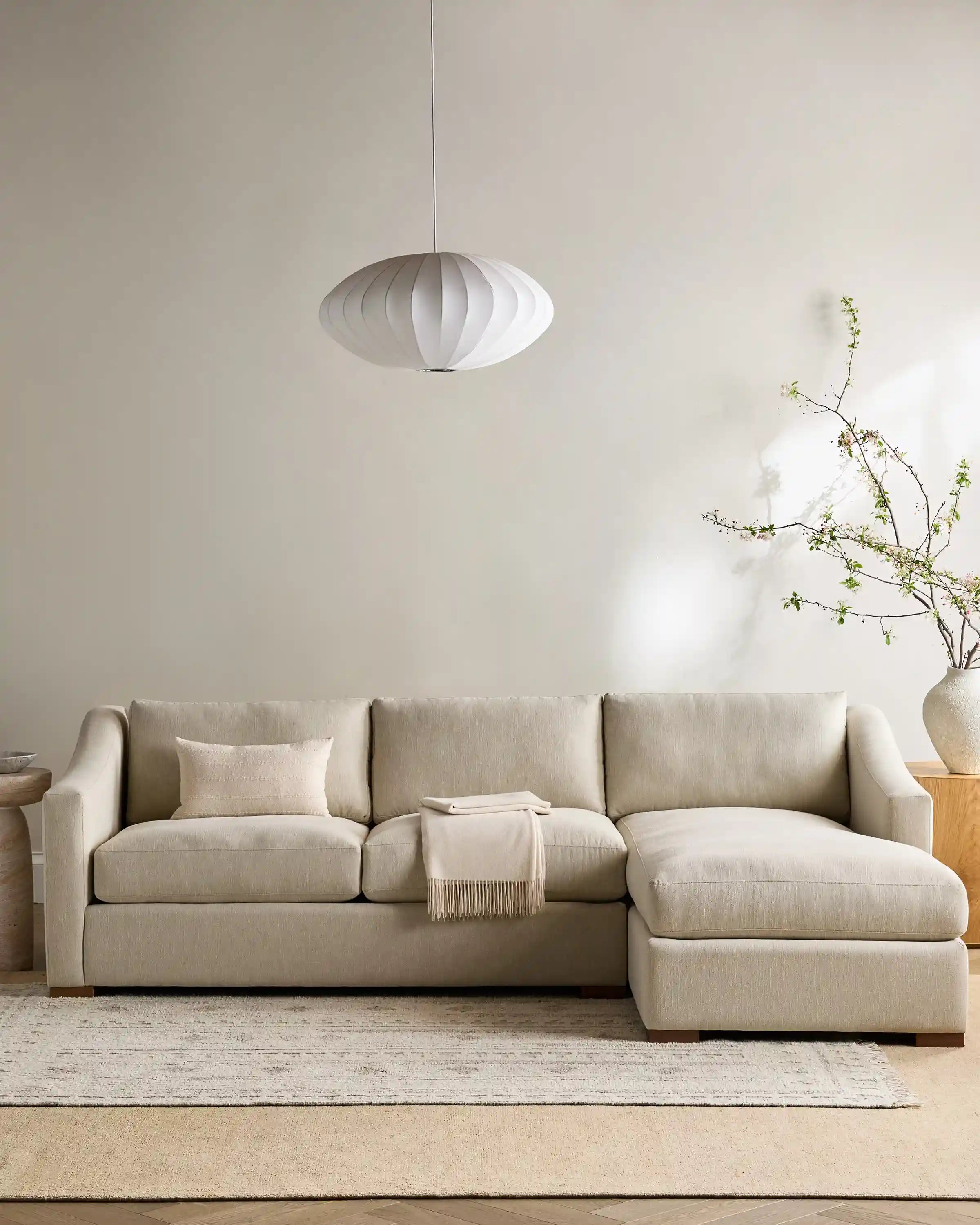 Hollis Slope Arm Chaise Sectional in Performance Basketweave