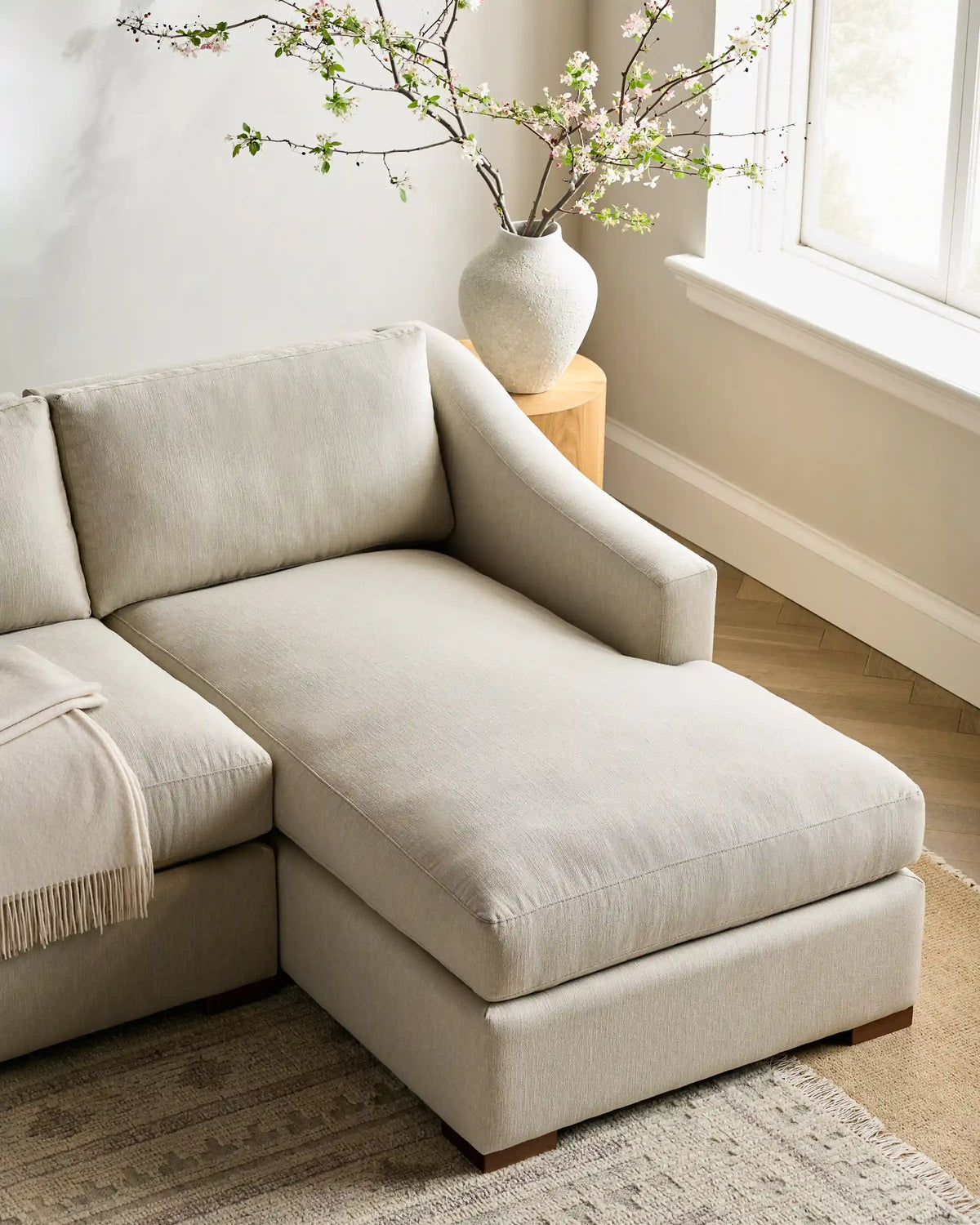 Hollis Slope Arm Chaise Sectional in Performance Basketweave