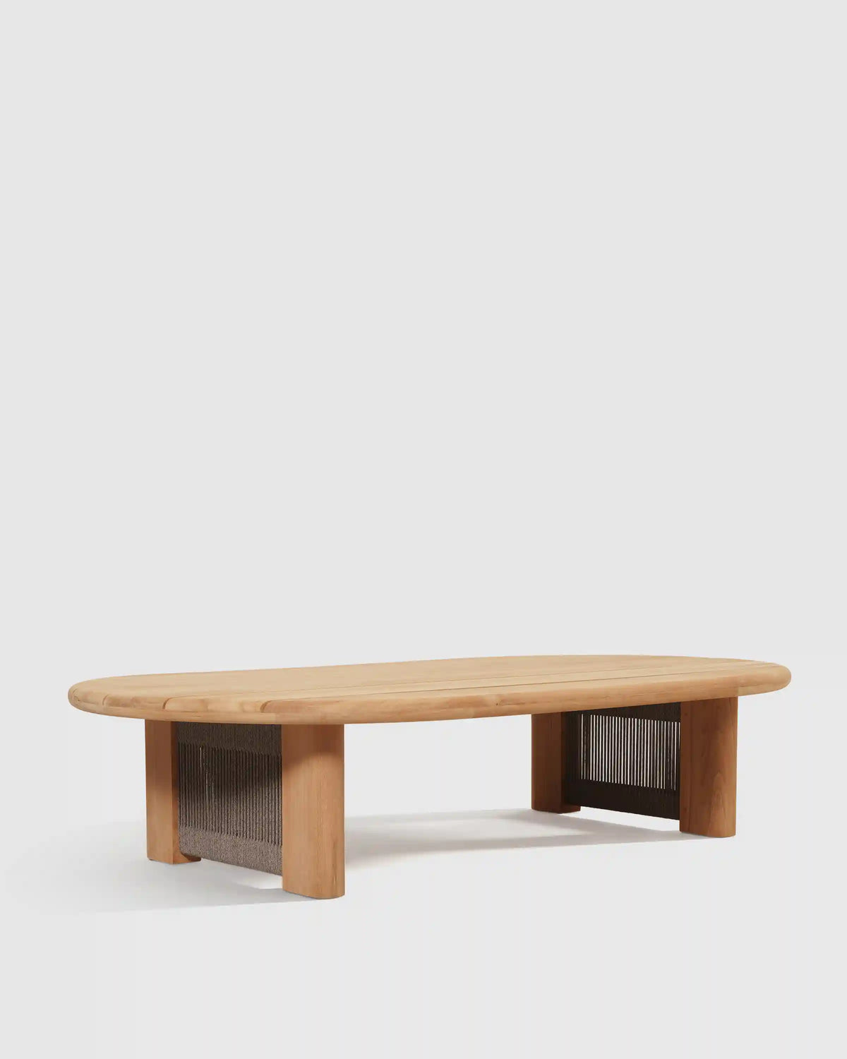 Curved Solid Teak and All-Weather Rope Outdoor Coffee Table