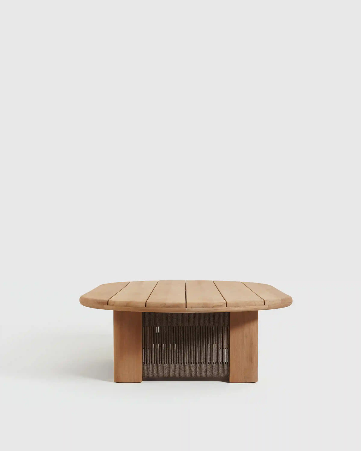 Curved Solid Teak and All-Weather Rope Outdoor Coffee Table