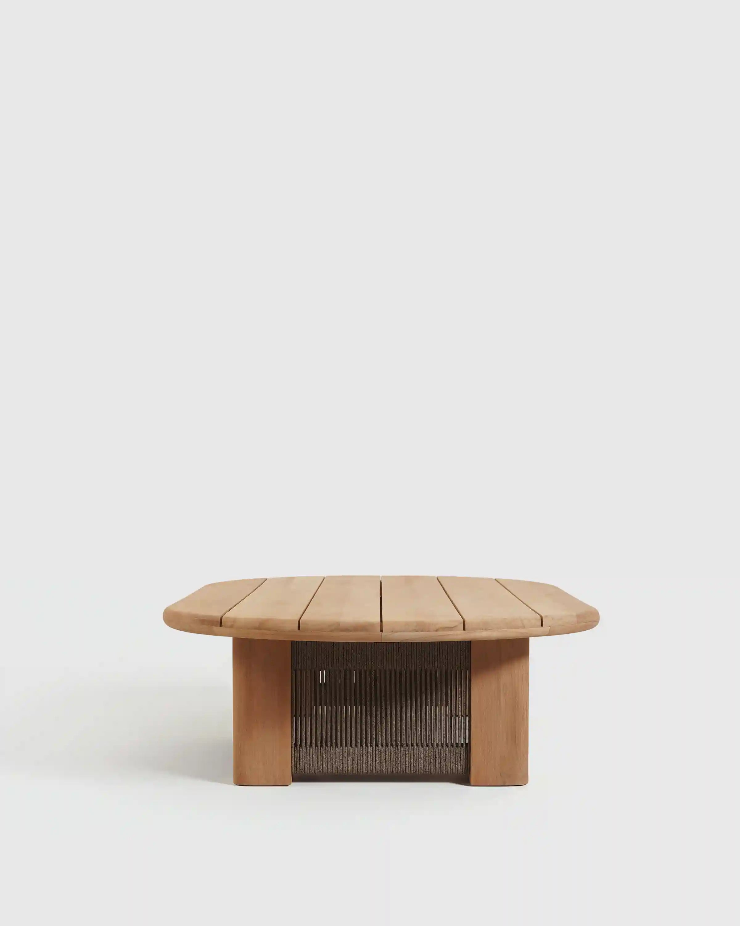 Curved Solid Teak and All-Weather Rope Outdoor Coffee Table
