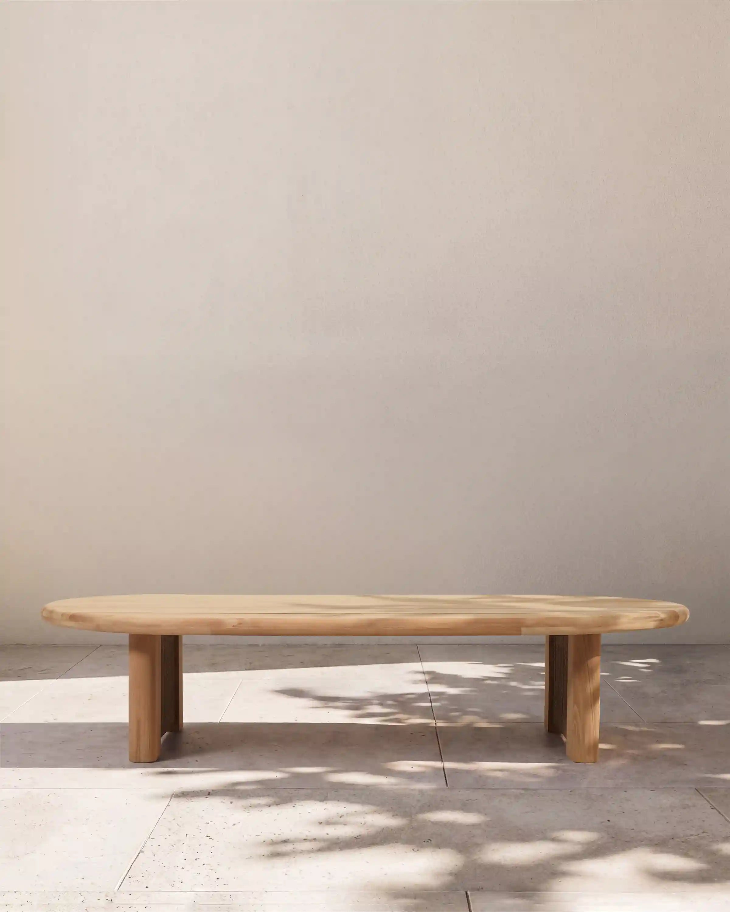 Curved Solid Teak and All-Weather Rope Outdoor Coffee Table