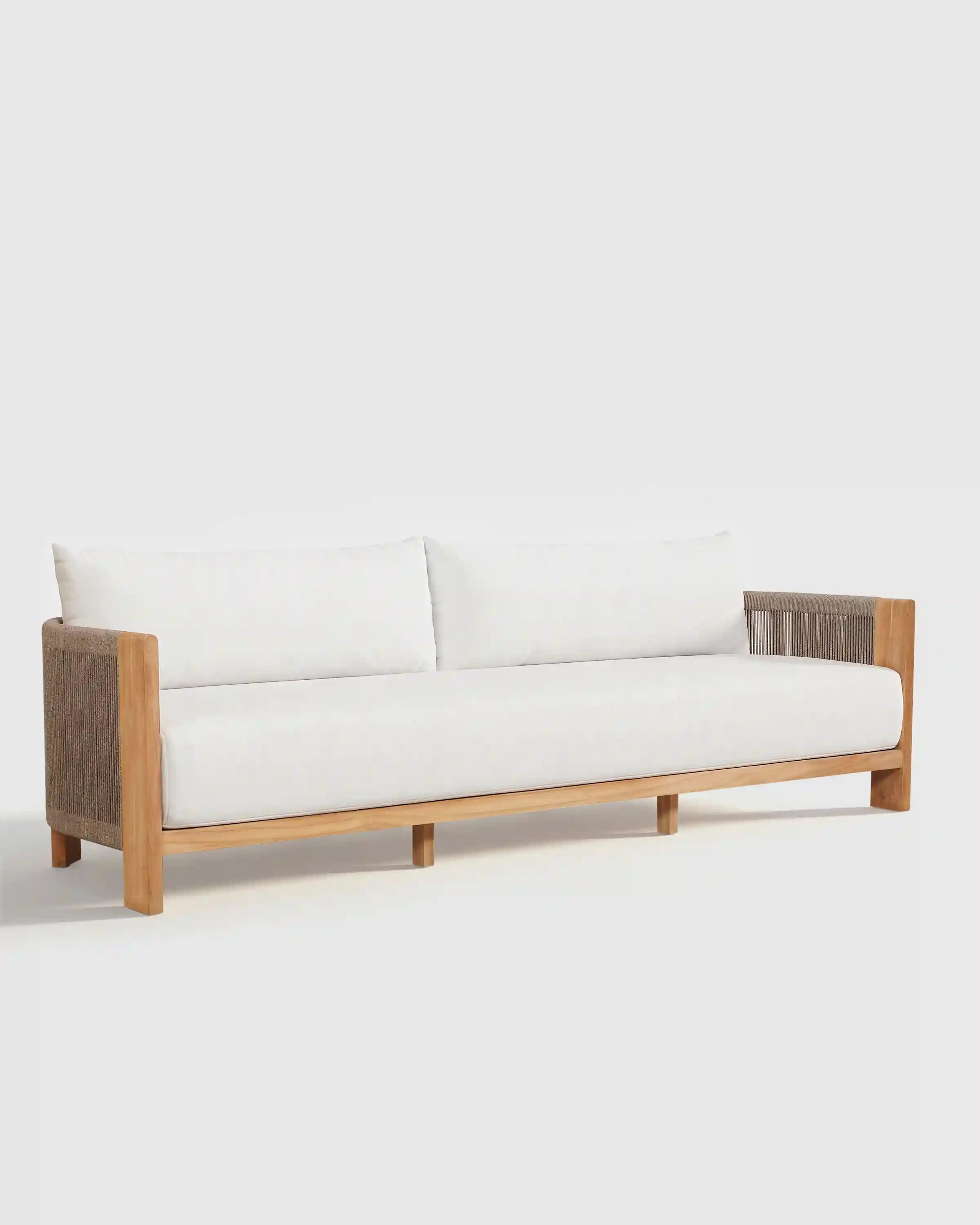 Curved Solid Teak and All-Weather Rope Outdoor Sofa
