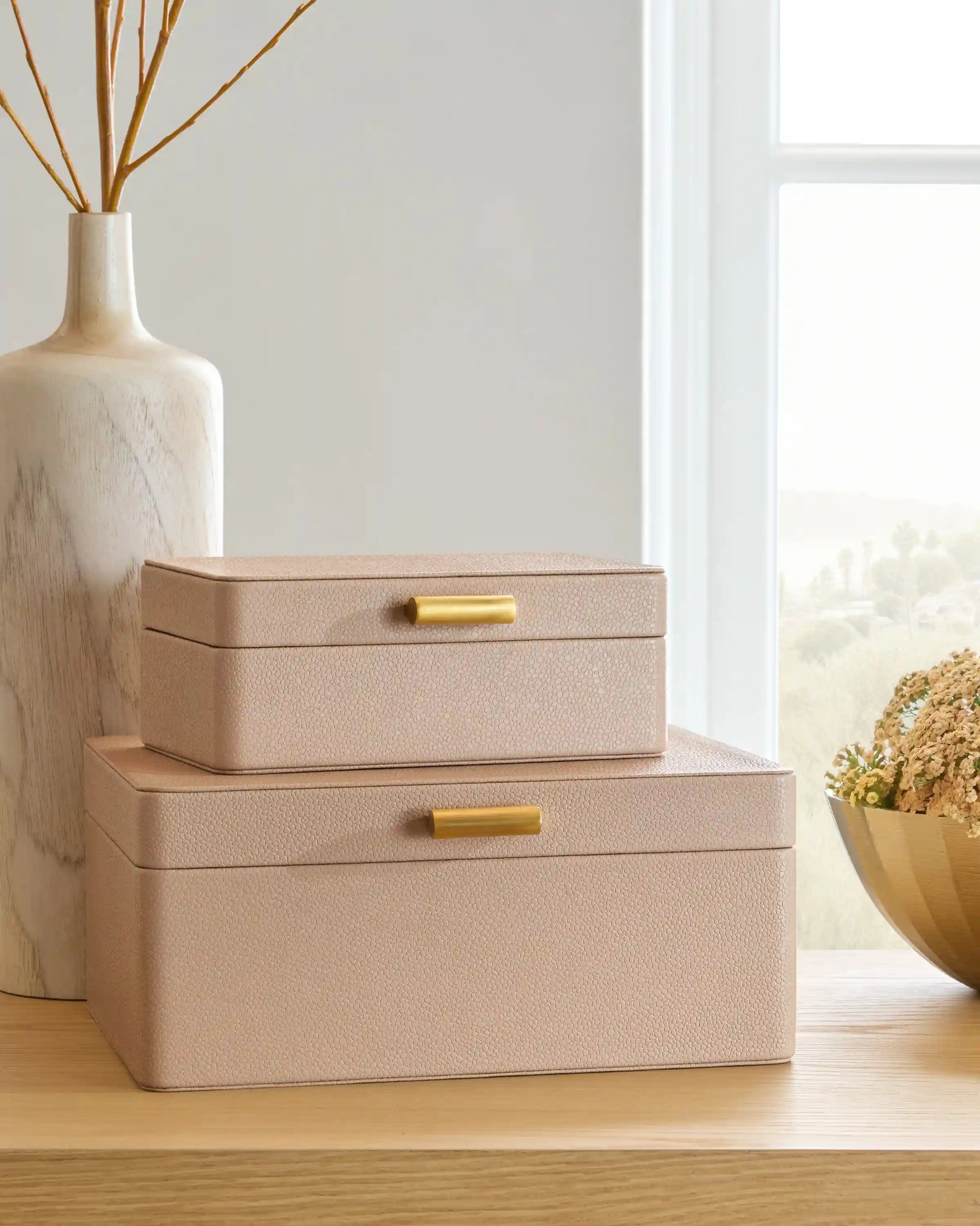 Shagreen Leather Decorative Boxes (Set of 2)