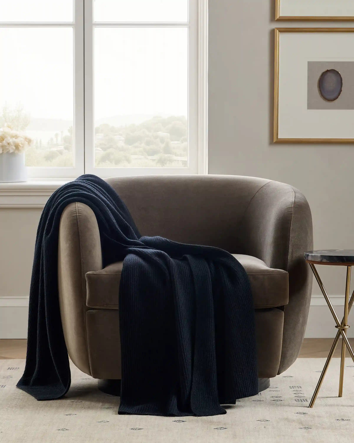 Ribbed Knit Cashmere Throw