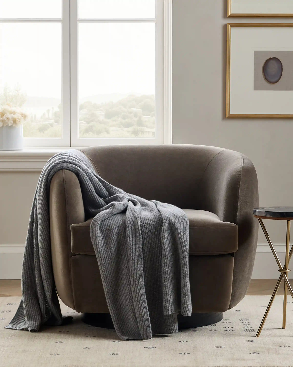 Ribbed Knit Cashmere Throw