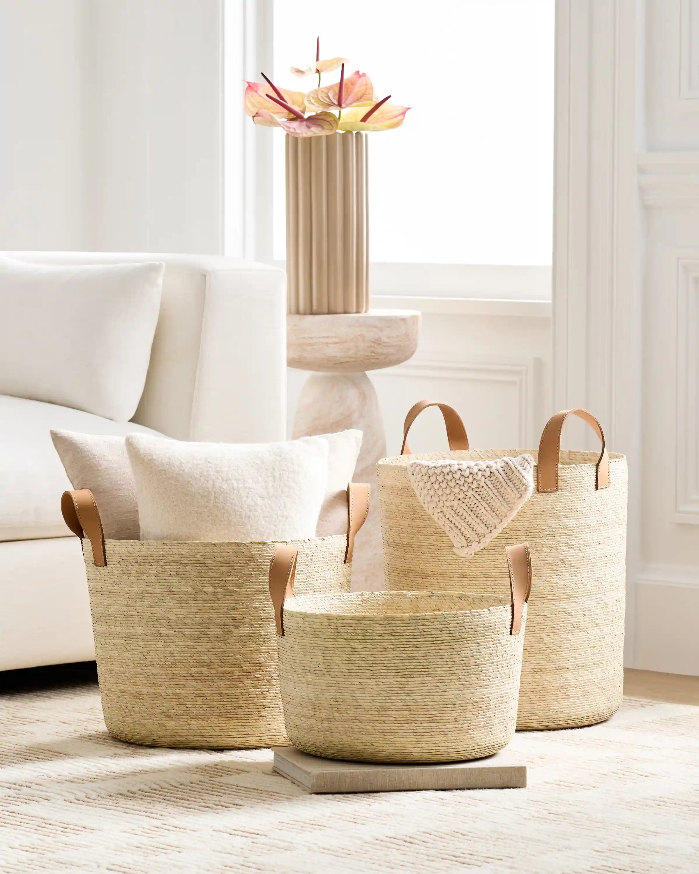 Handwoven Round Palm Baskets (Set of 3)