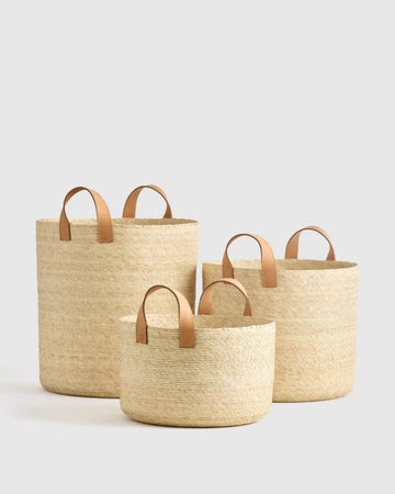 Handwoven Round Palm Baskets (Set of 3)