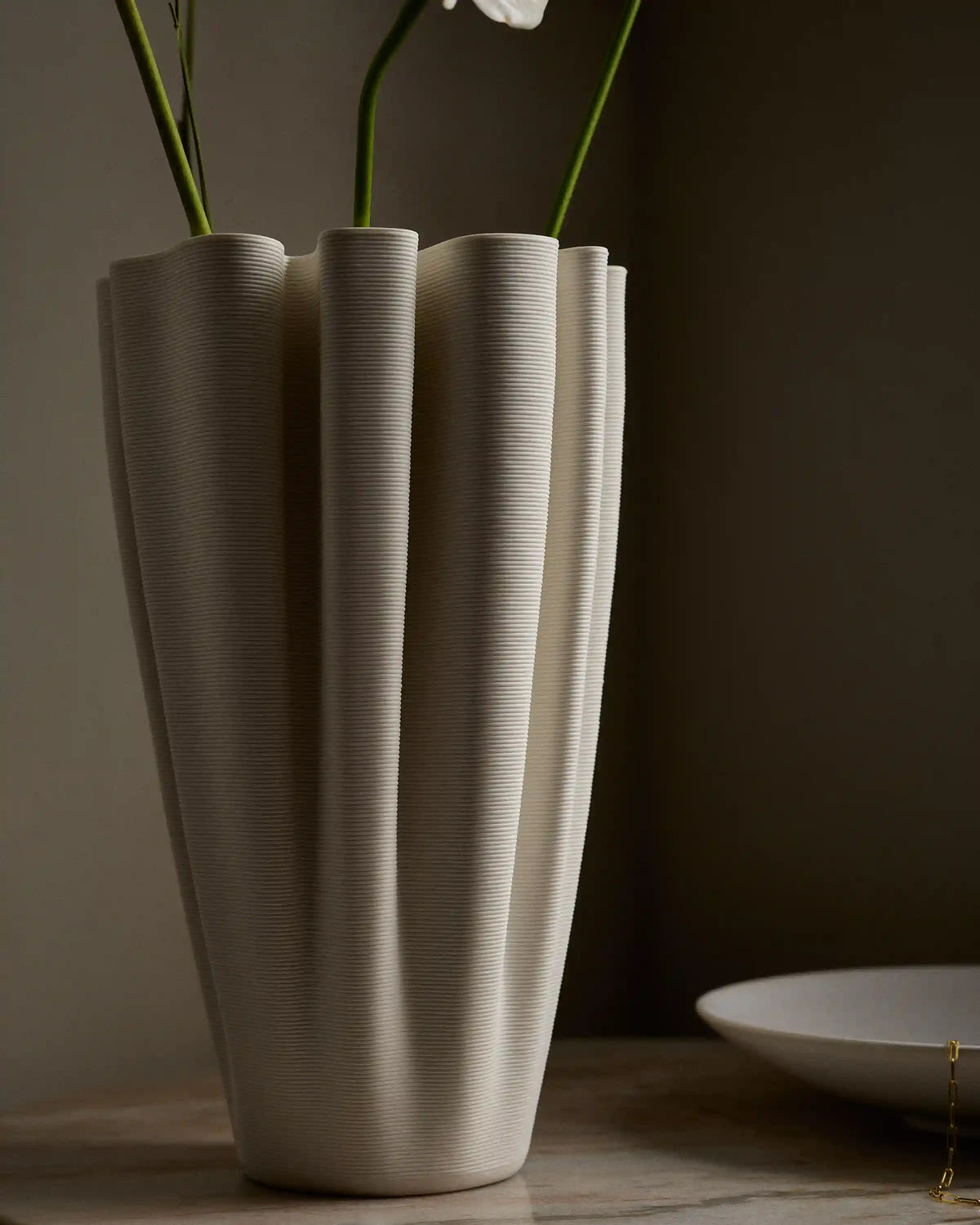 Sculptural Rippled Ceramic Vase