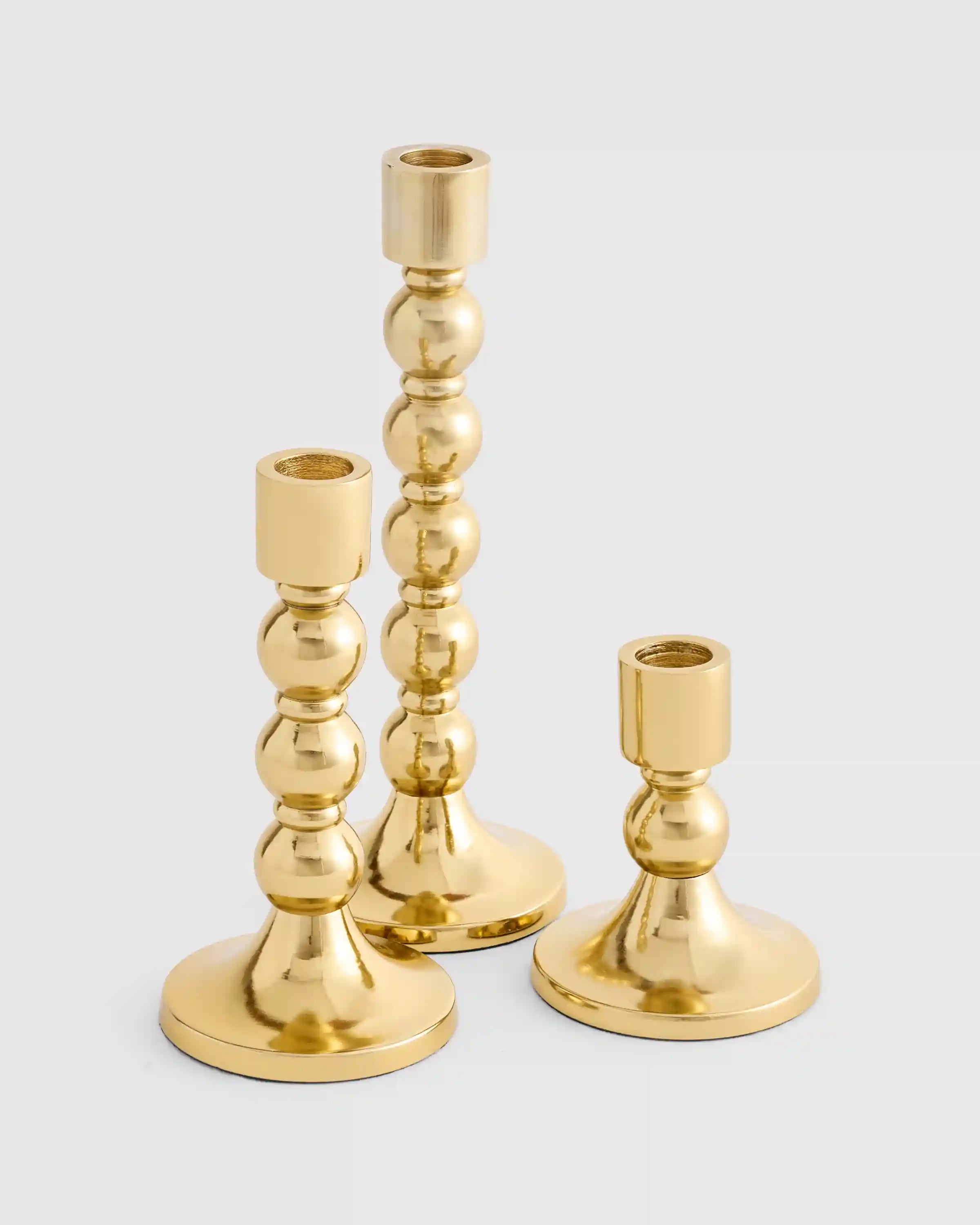 Brass Candlestick Holders (Set of 3)