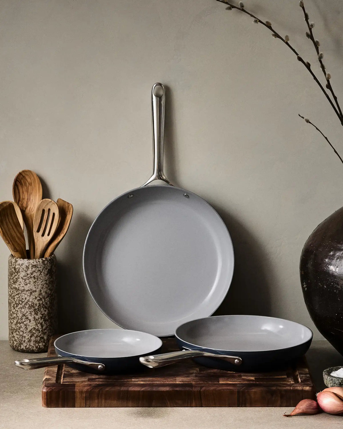 Ceramic Nonstick Frying Pan Set: 8", 10" & 12"