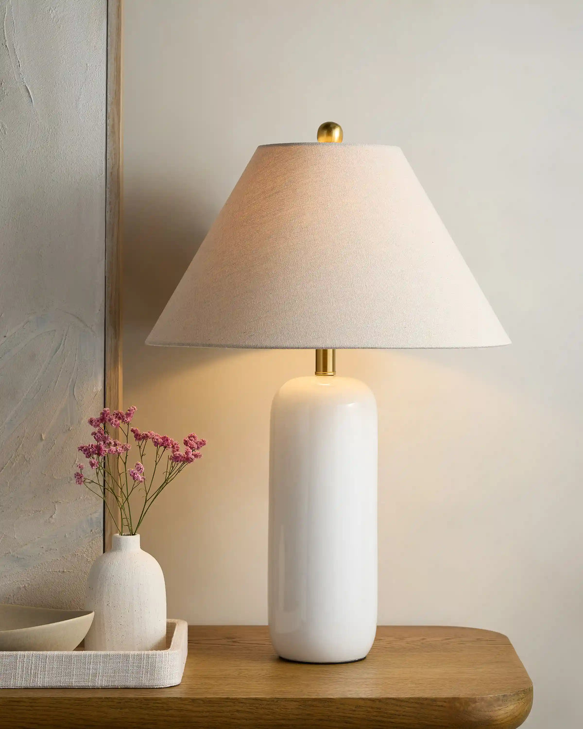 Glossy Cylindrical Ceramic Table Lamp