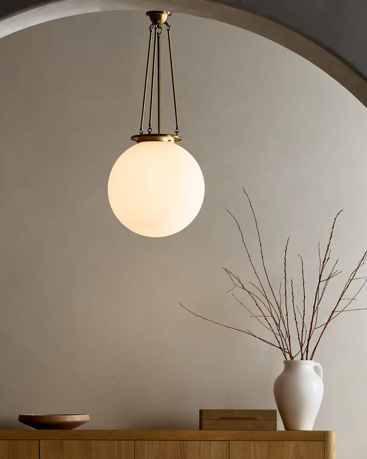 Antiqued Steel and Glass Globe Pendant Light