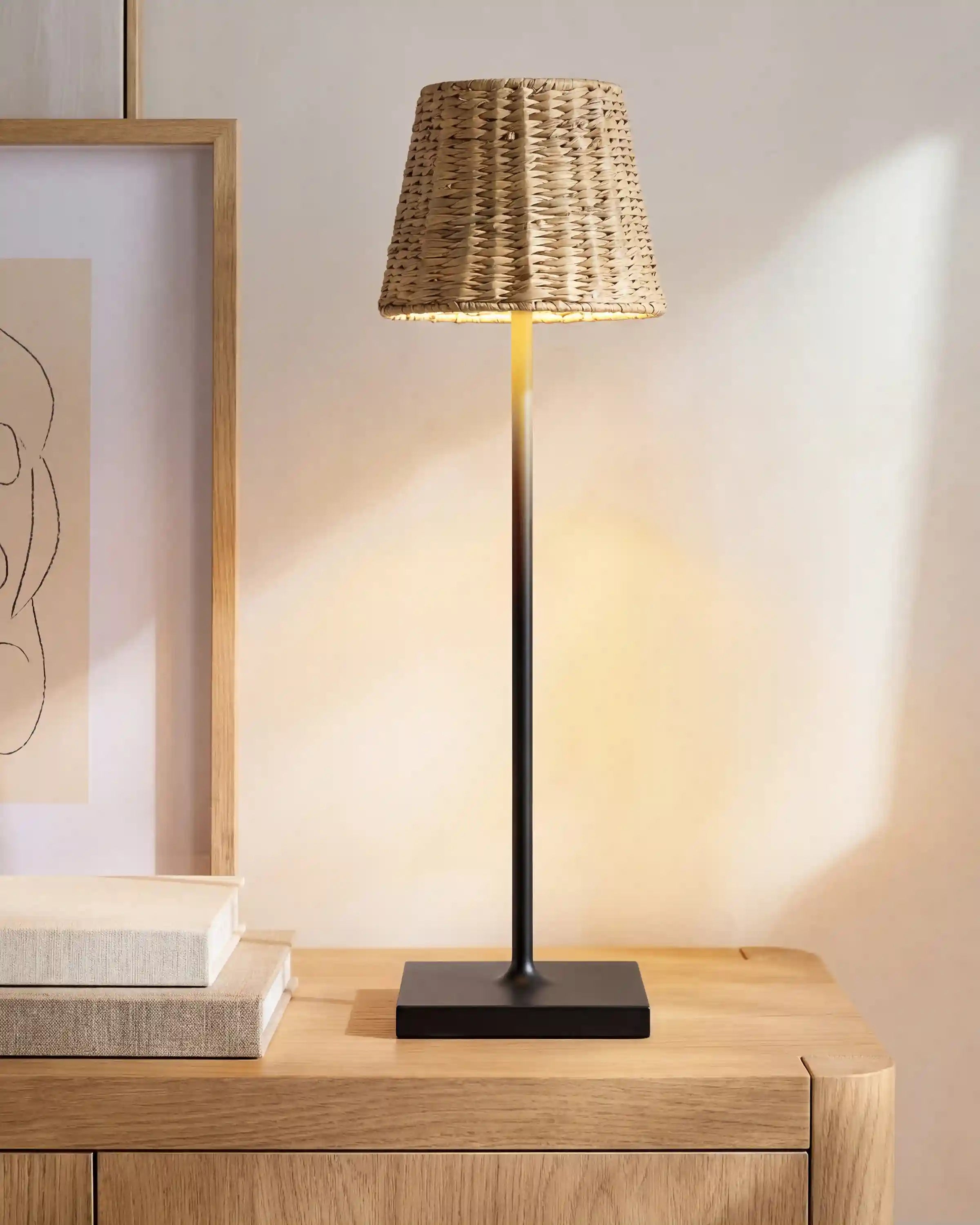 Poldina Pro Rechargeable Table Lamp with Seagrass Shade by Zafferano