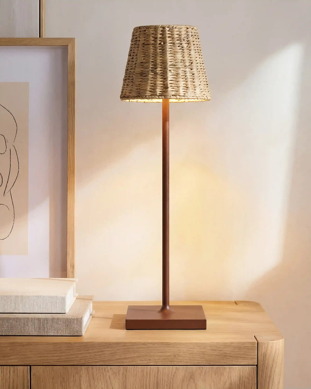 Poldina Pro Rechargeable Table Lamp with Seagrass Shade by Zafferano