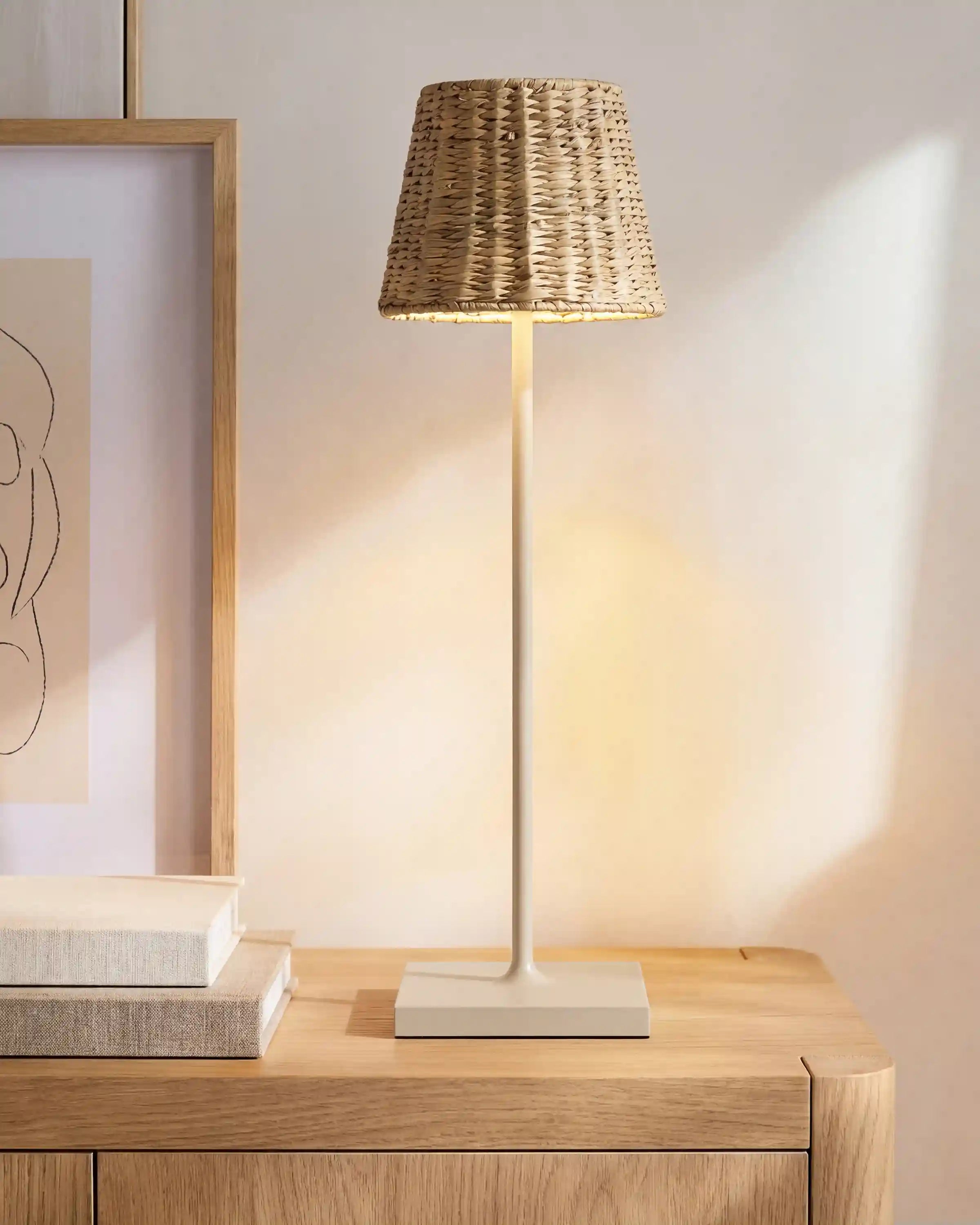 Poldina Pro Rechargeable Table Lamp with Seagrass Shade by Zafferano