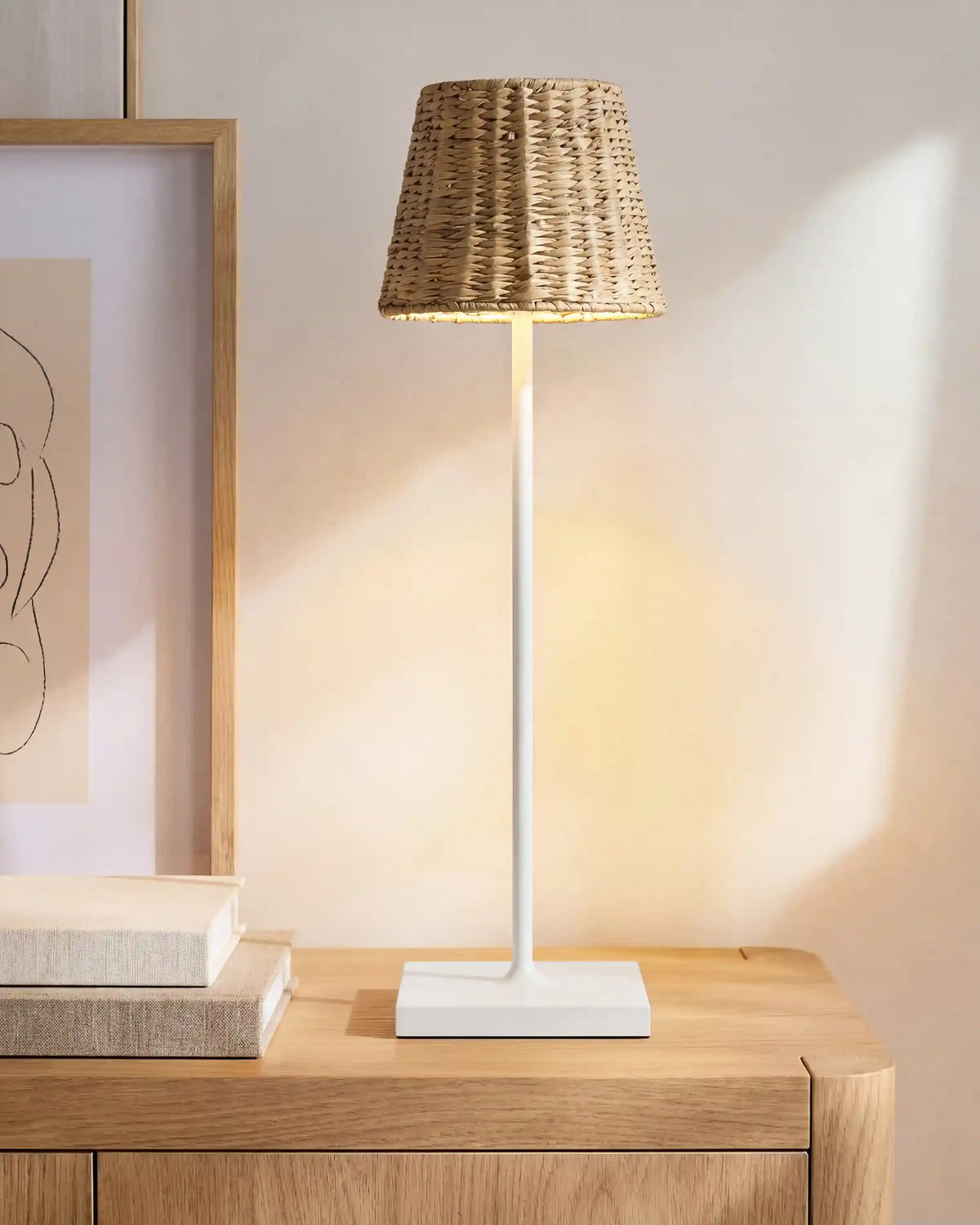 Poldina Pro Rechargeable Table Lamp with Seagrass Shade by Zafferano