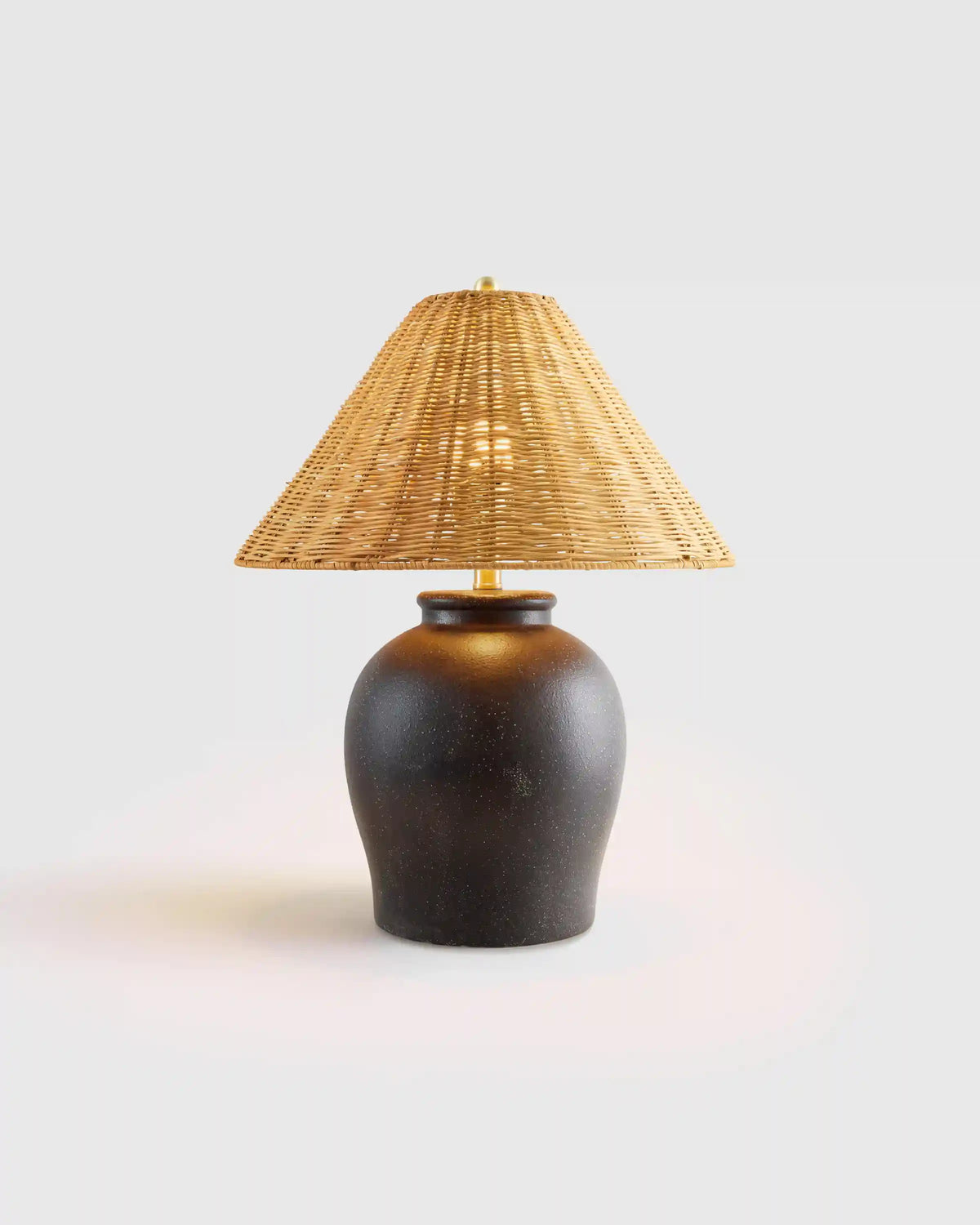 Artisan Ceramic Table Lamp with Rattan Shade