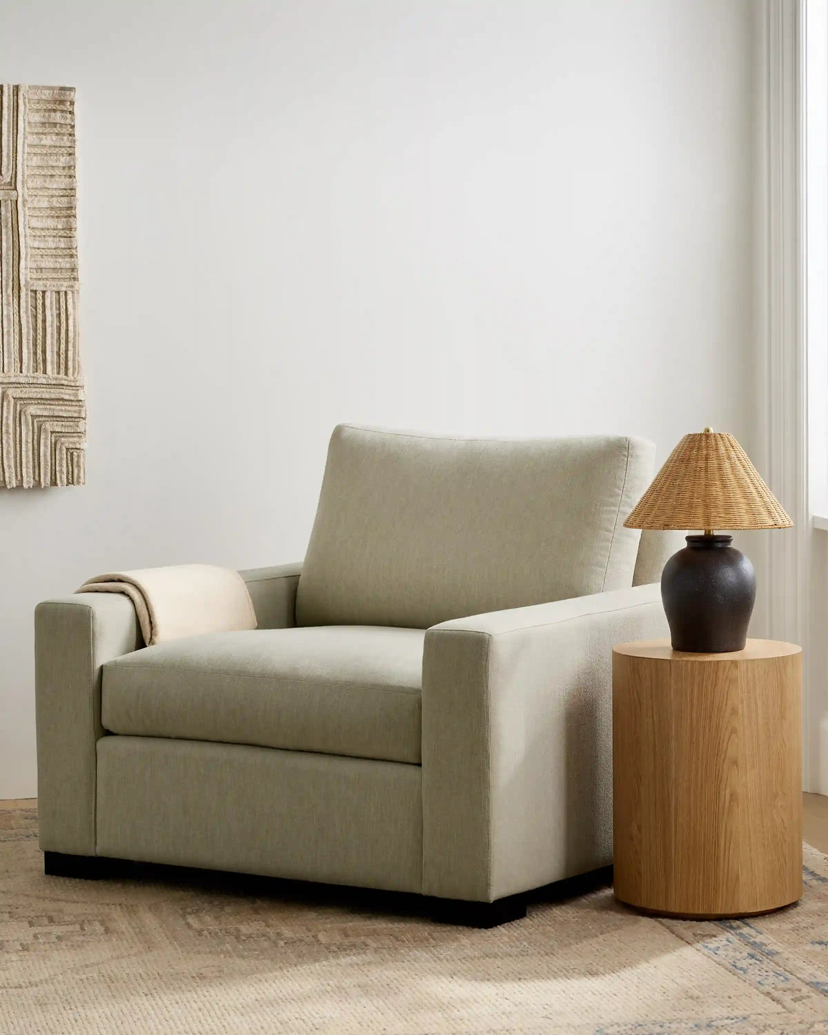 Artisan Ceramic Table Lamp with Rattan Shade