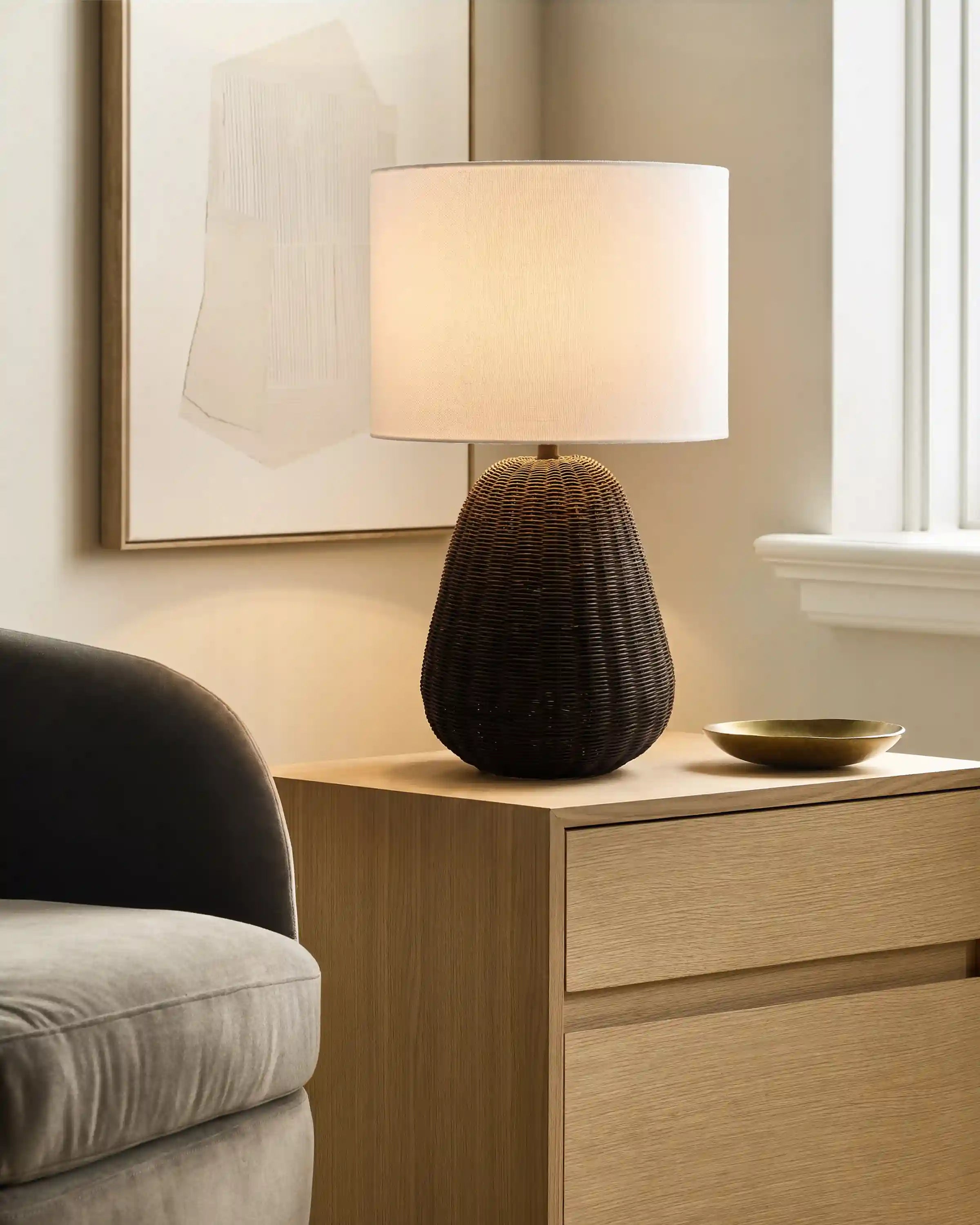 Natural Rattan Table Lamp with Linen Shade