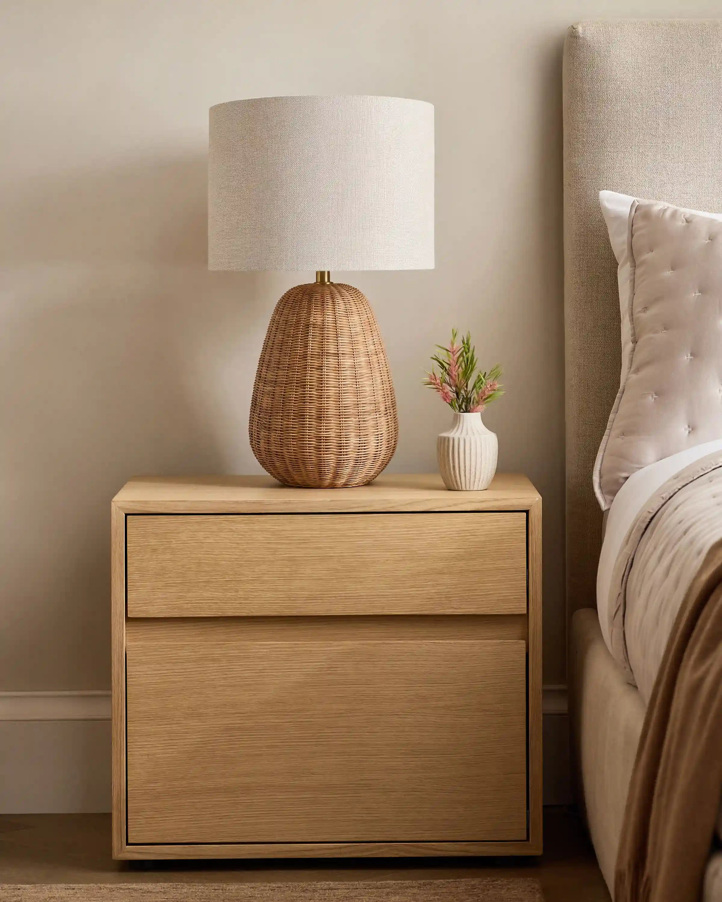 Natural Rattan Table Lamp with Linen Shade