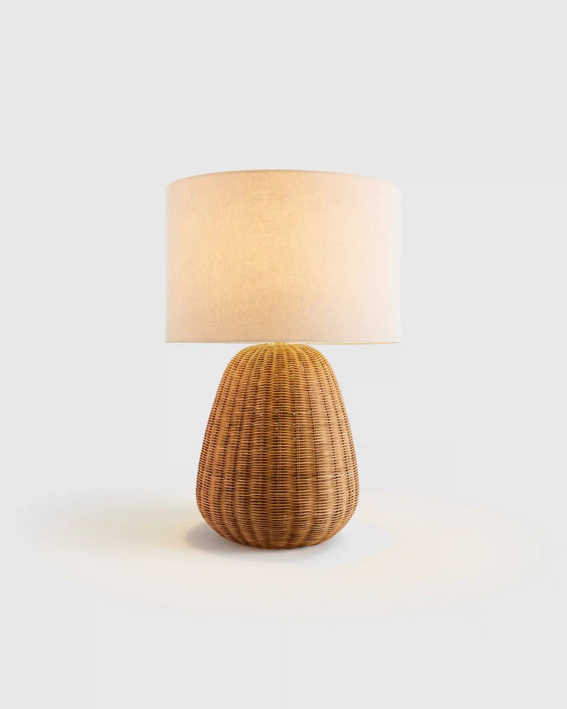 Natural Rattan Table Lamp with Linen Shade
