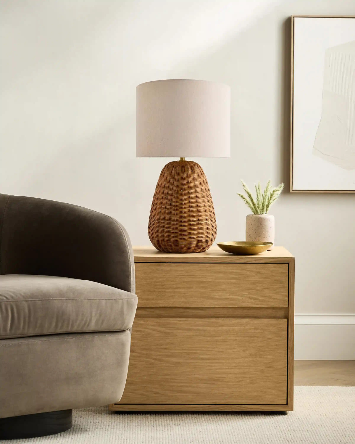 Natural Rattan Table Lamp with Linen Shade