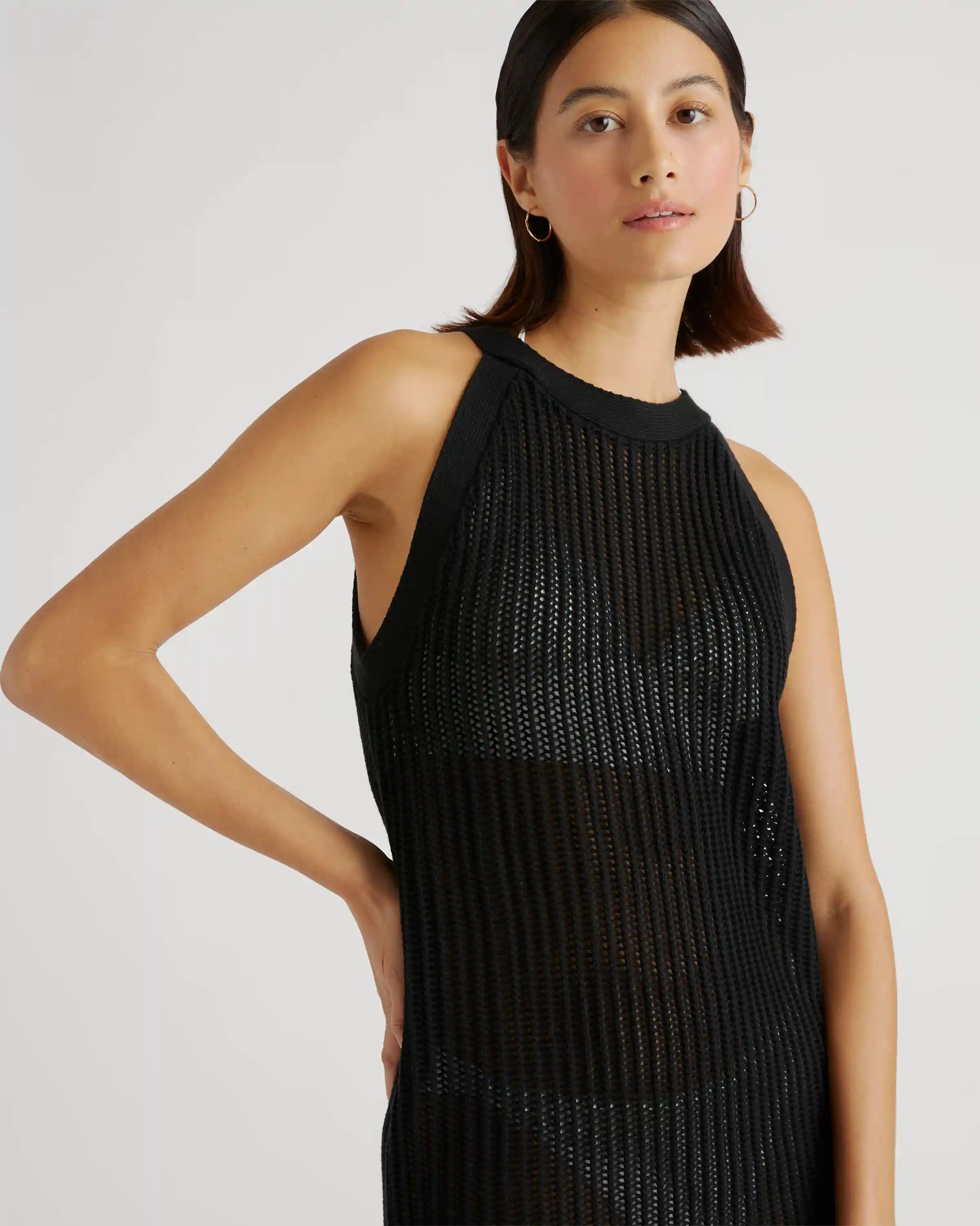 100% Organic Cotton Open-Knit Cover-Up Mini Dress