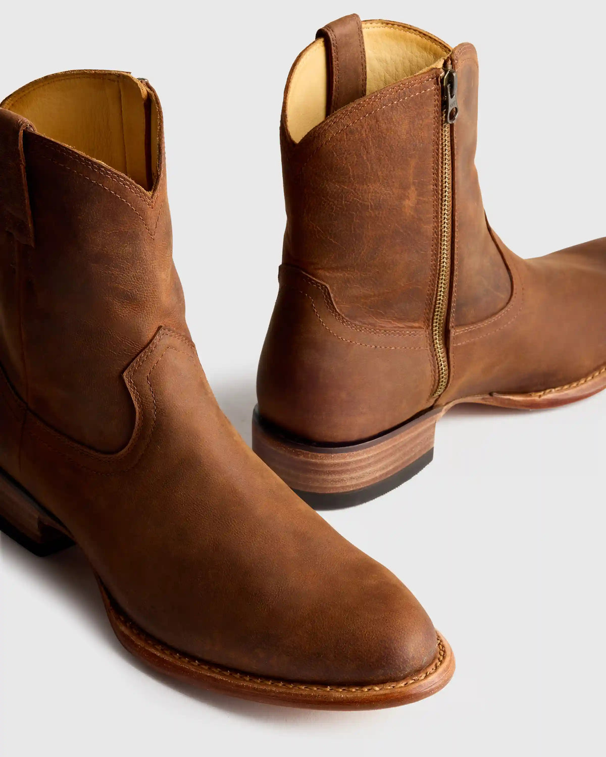 Crafted Leather Western Zip Boot