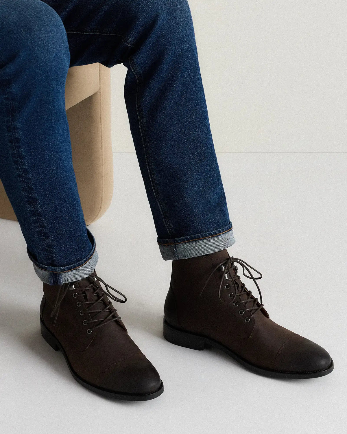 Crafted Leather Cap Toe Lace Up Boot