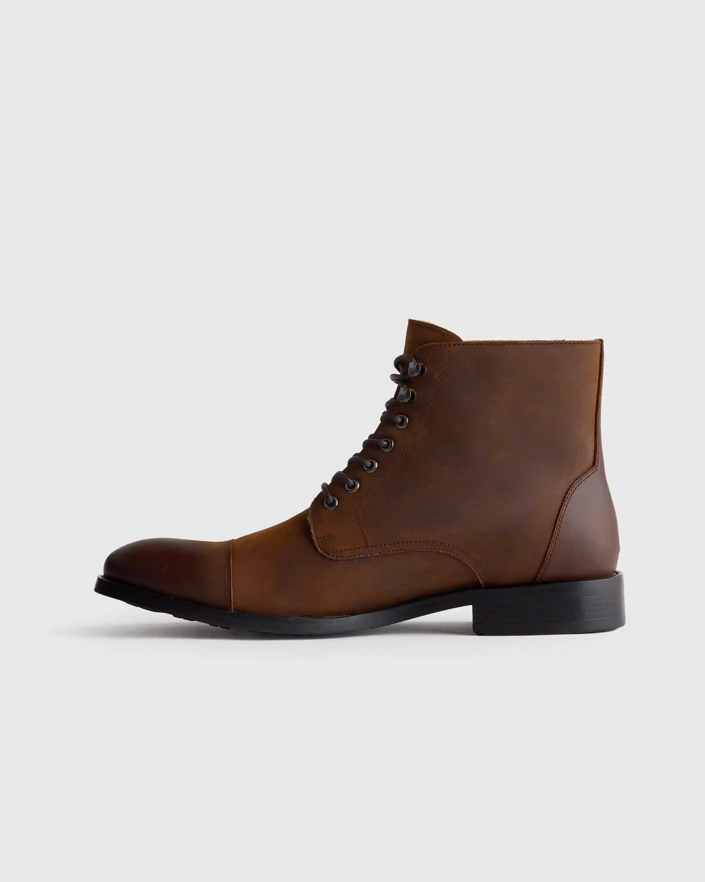 Crafted Leather Cap Toe Lace Up Boot