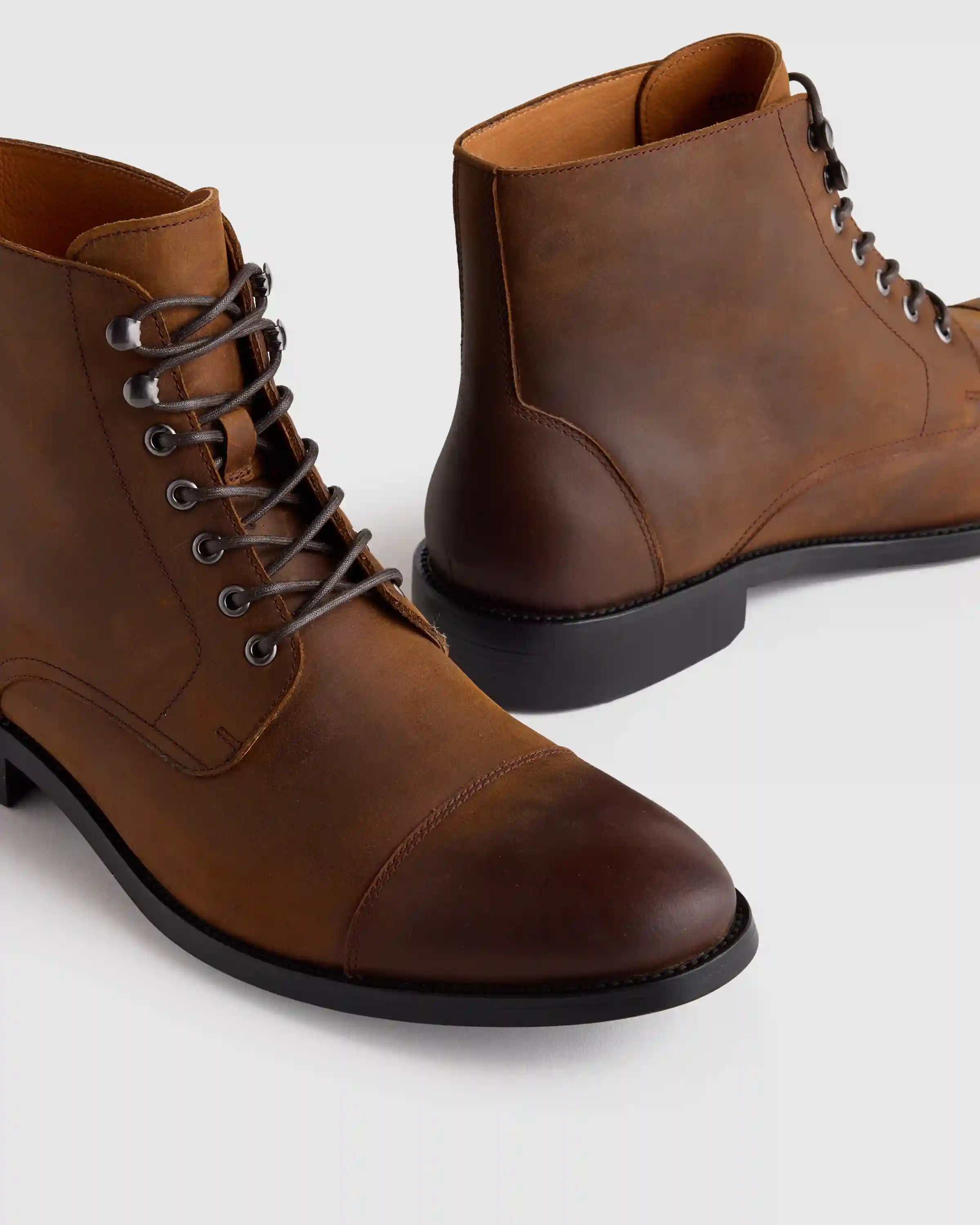 Crafted Leather Cap Toe Lace Up Boot