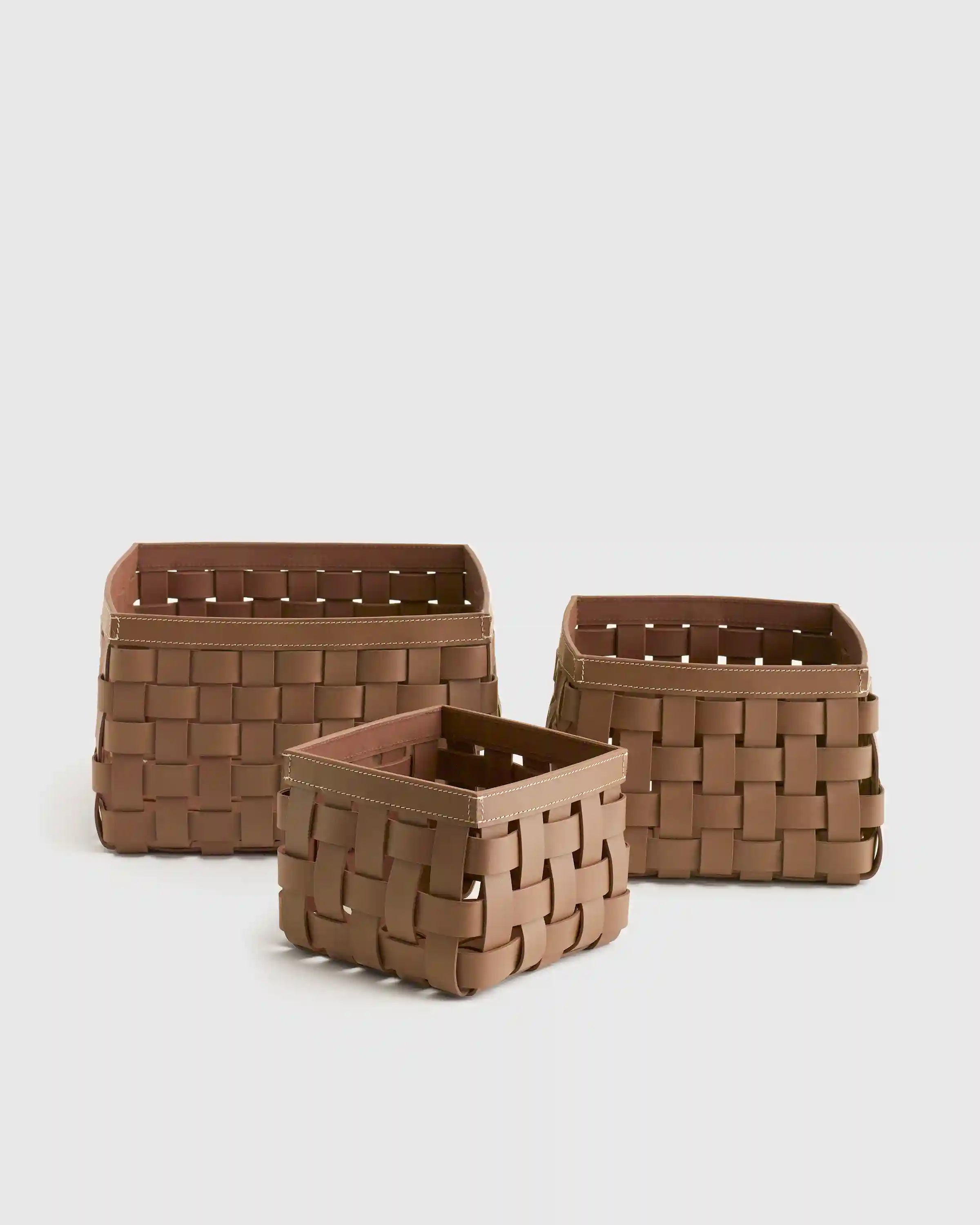 Recycled Woven Leather Baskets (set of 3)