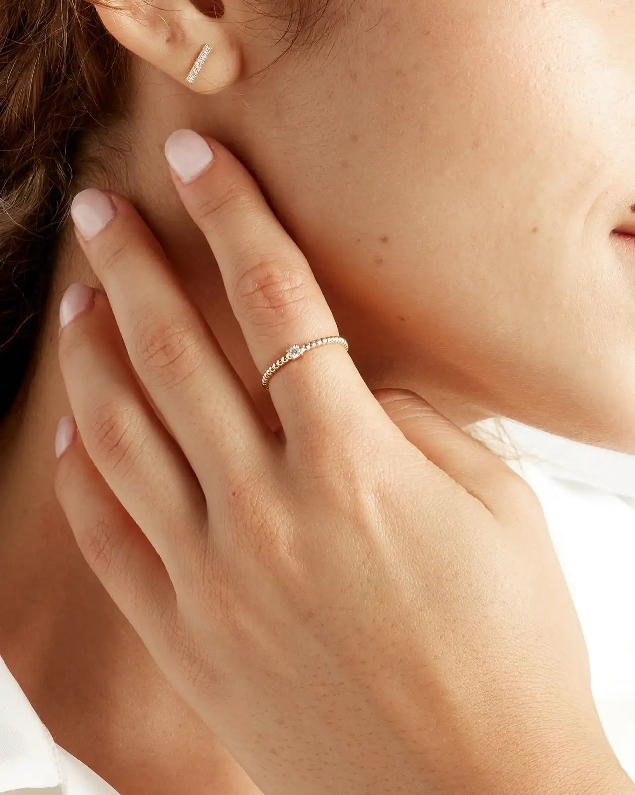 14K Gold Diamond Beaded Ring