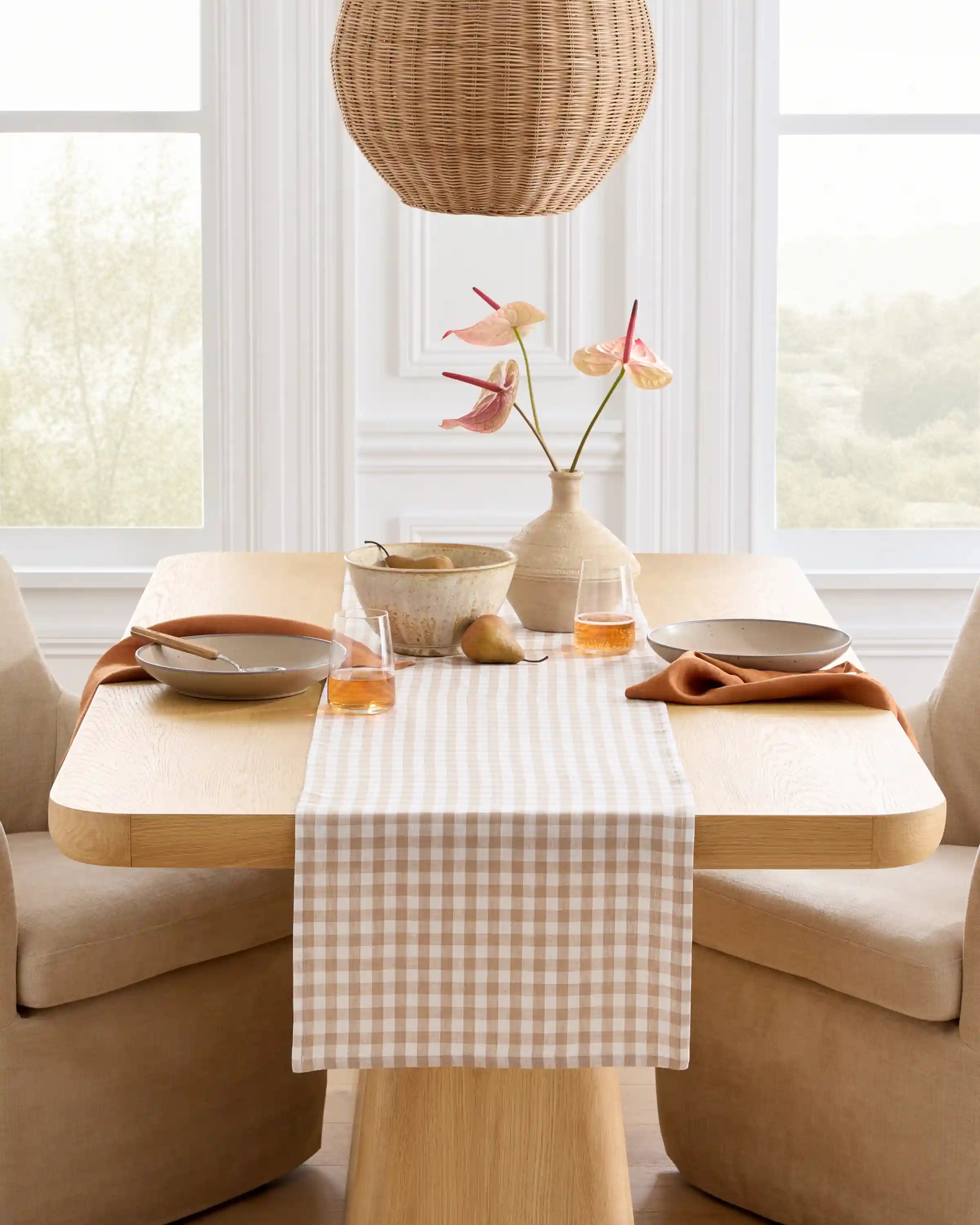 European Linen Gingham Table Runner