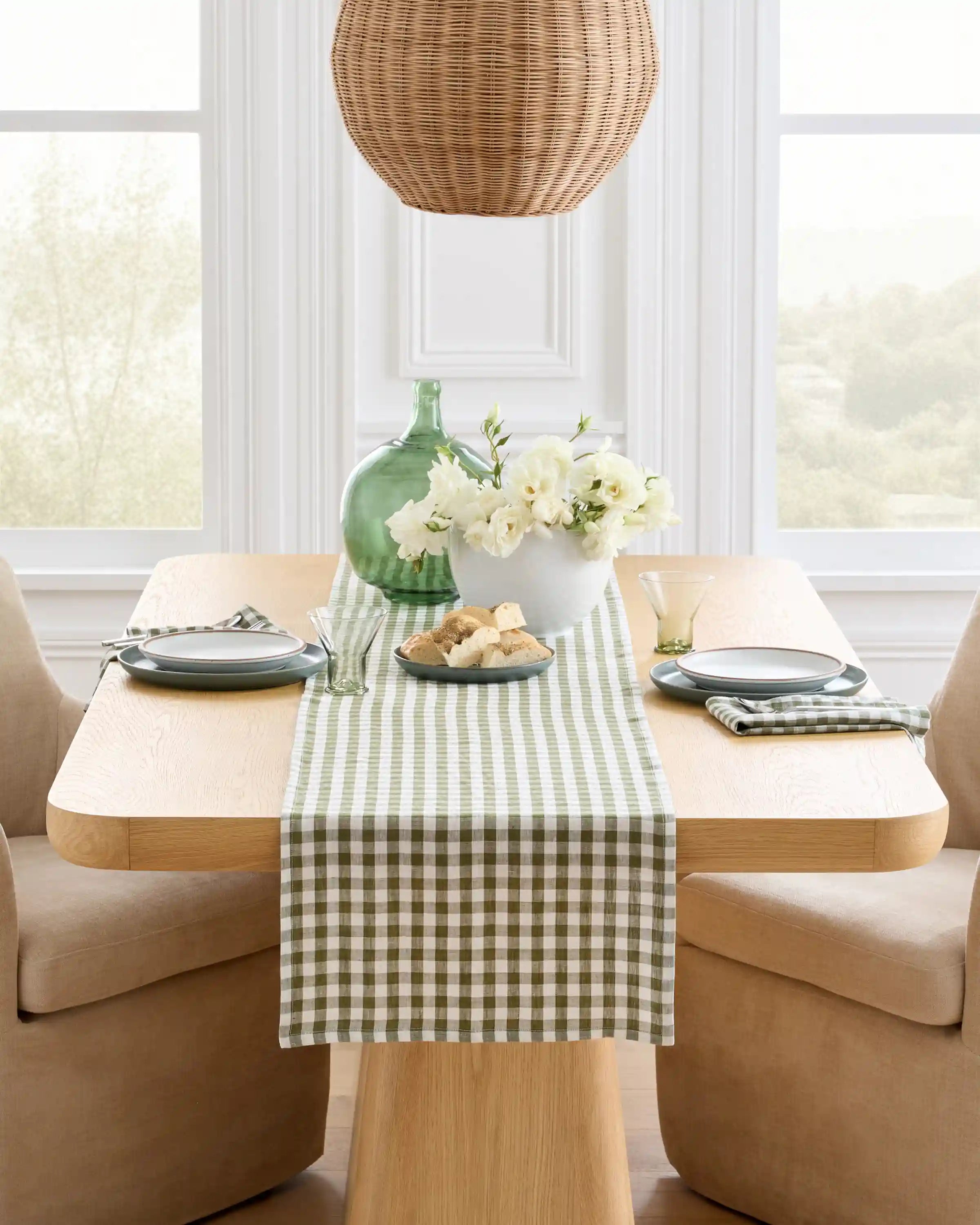 European Linen Gingham Table Runner