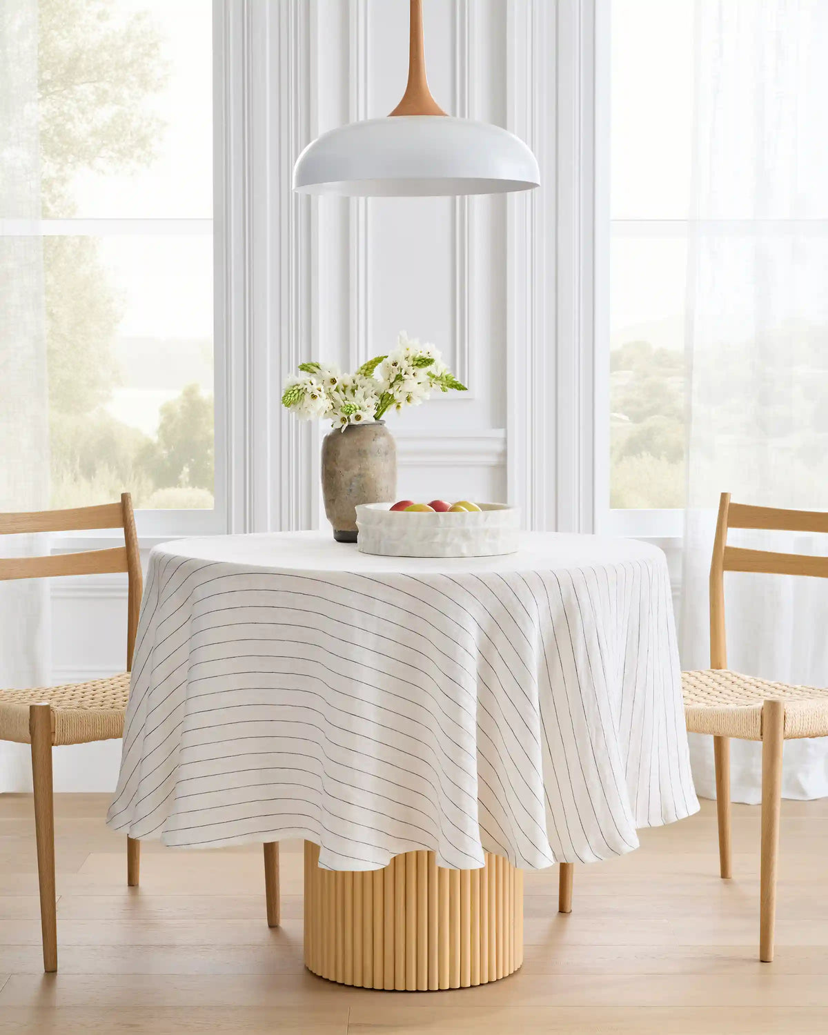 European Linen Pencil Stripe Tablecloth