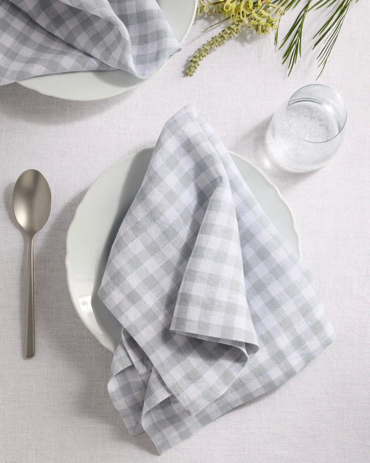 European Linen Wide-Hem Gingham Napkins, Set of 8